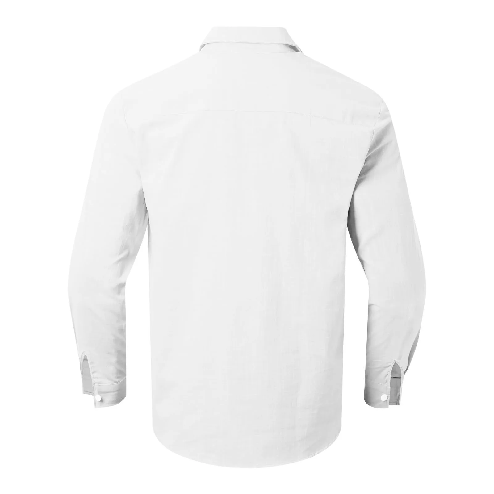 Duohropke Camicia in lino da uomo a maniche lunghe tinta unita bianco - immagine 6