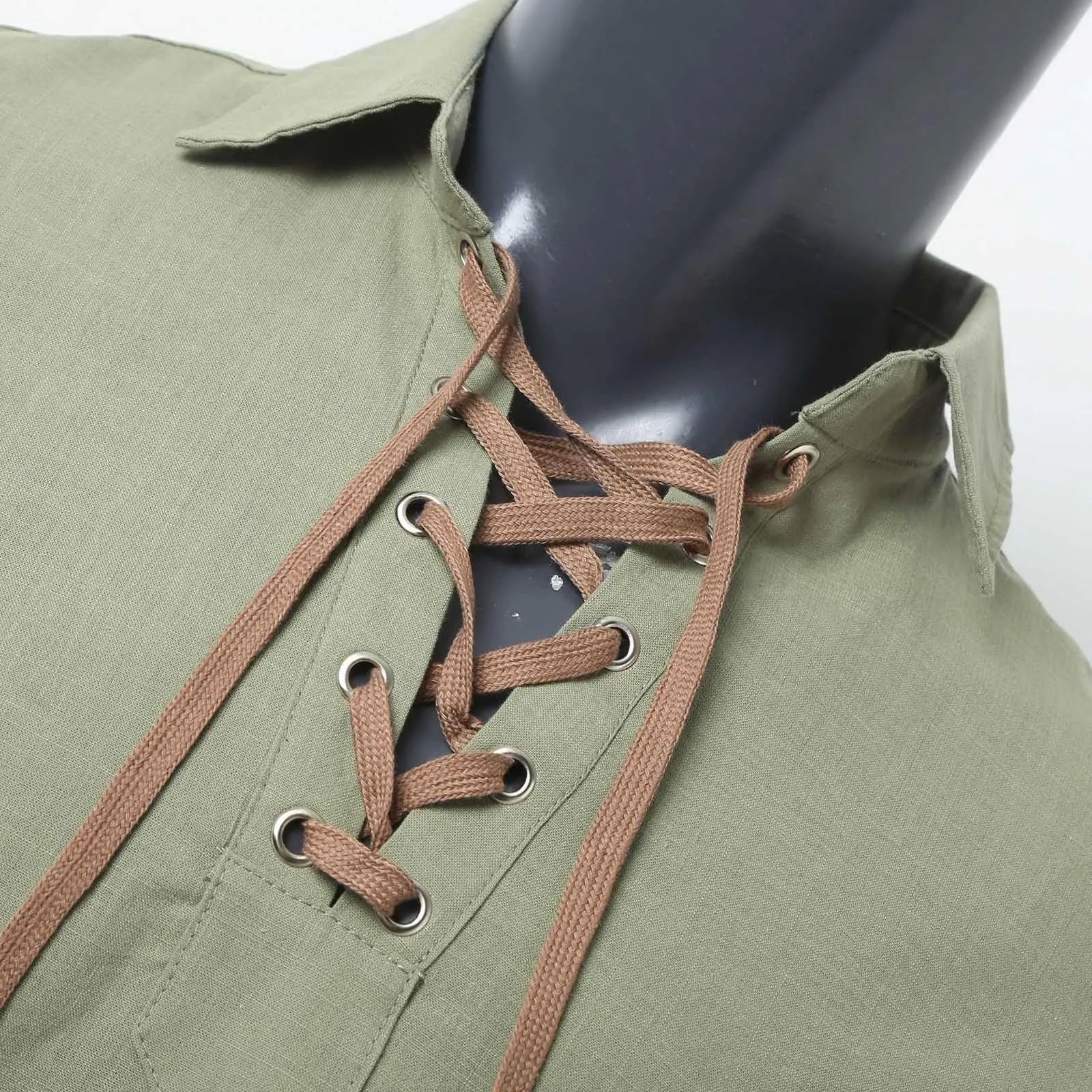 Duohropke Camicia in lino da uomo a maniche lunghe tinta unita, 01 verde - immagine 5