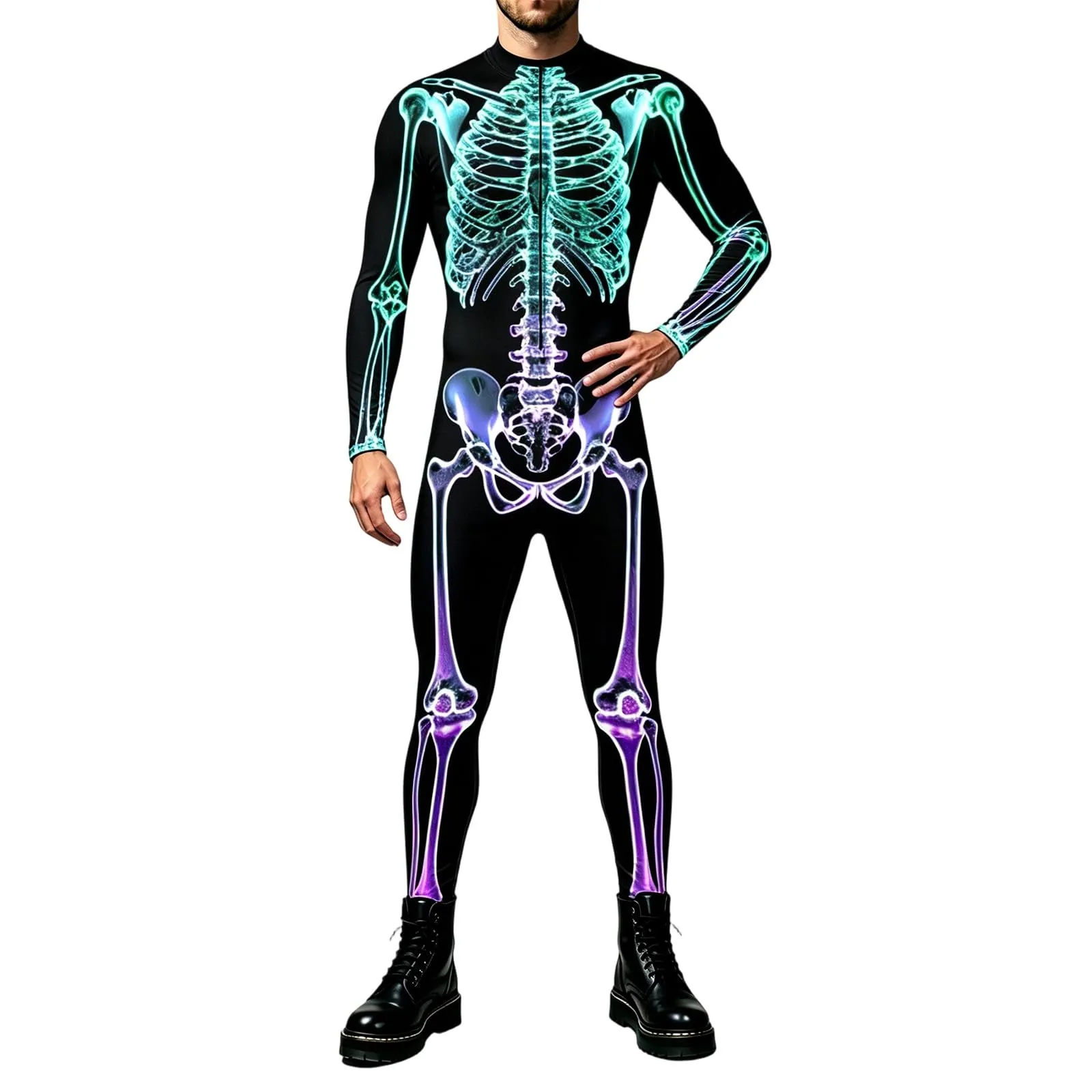 Vhersily Tuta da Donna Scheletro di Halloween Leggings Slim Fit Costume Cosplay 3D - immagine 1