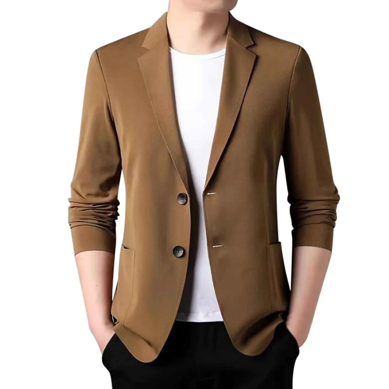 Giacca Blazer Uomo in Lino Casual Leggera per Primavera Estate, Revers a Righe con Un Bottone - immagine 2