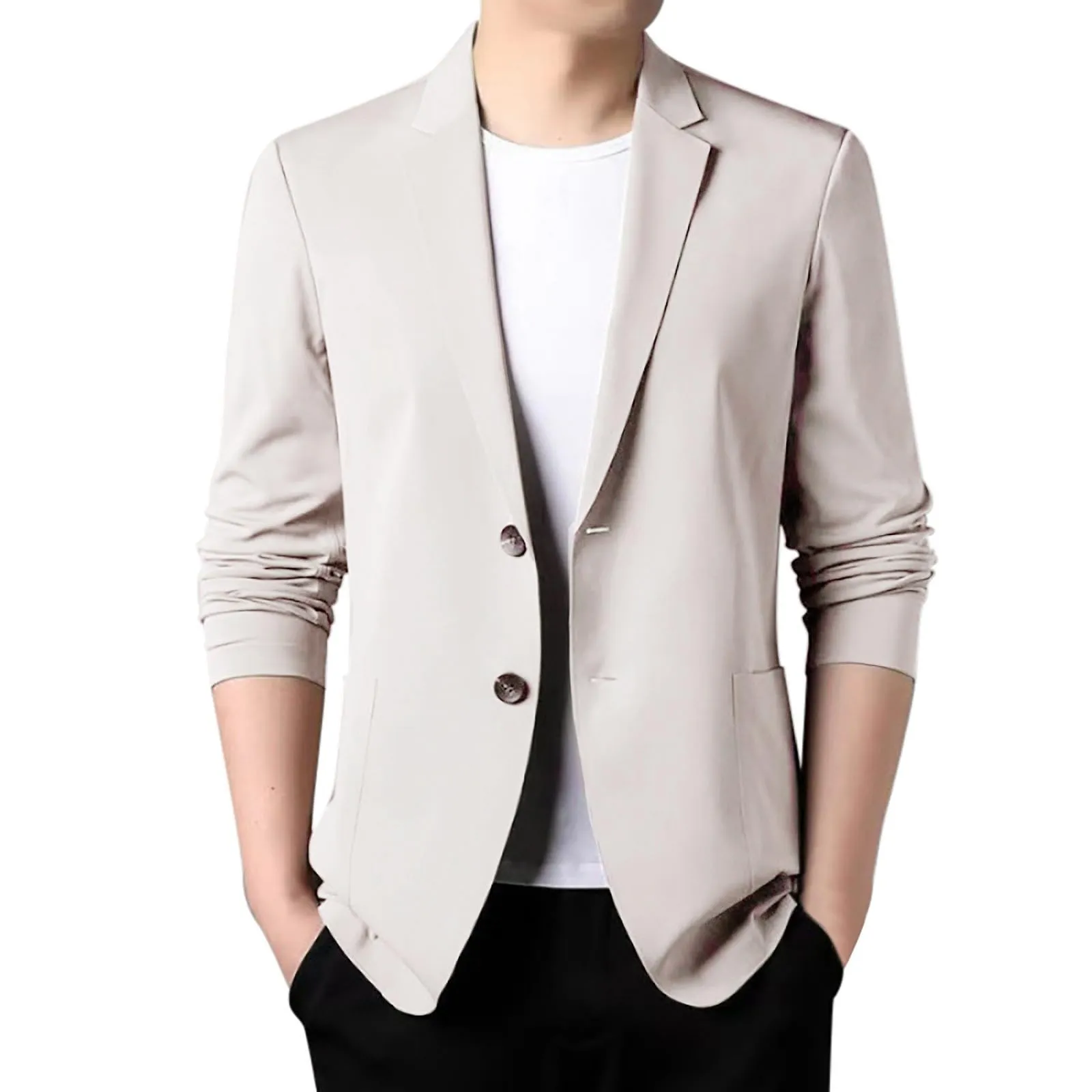 Blazer Uomo Elegante con un Bottone, Giacca Formale Casual con Risvolto a Tacca e Spacco Posteriore, Capispalla Business Primaverile - immagine 2