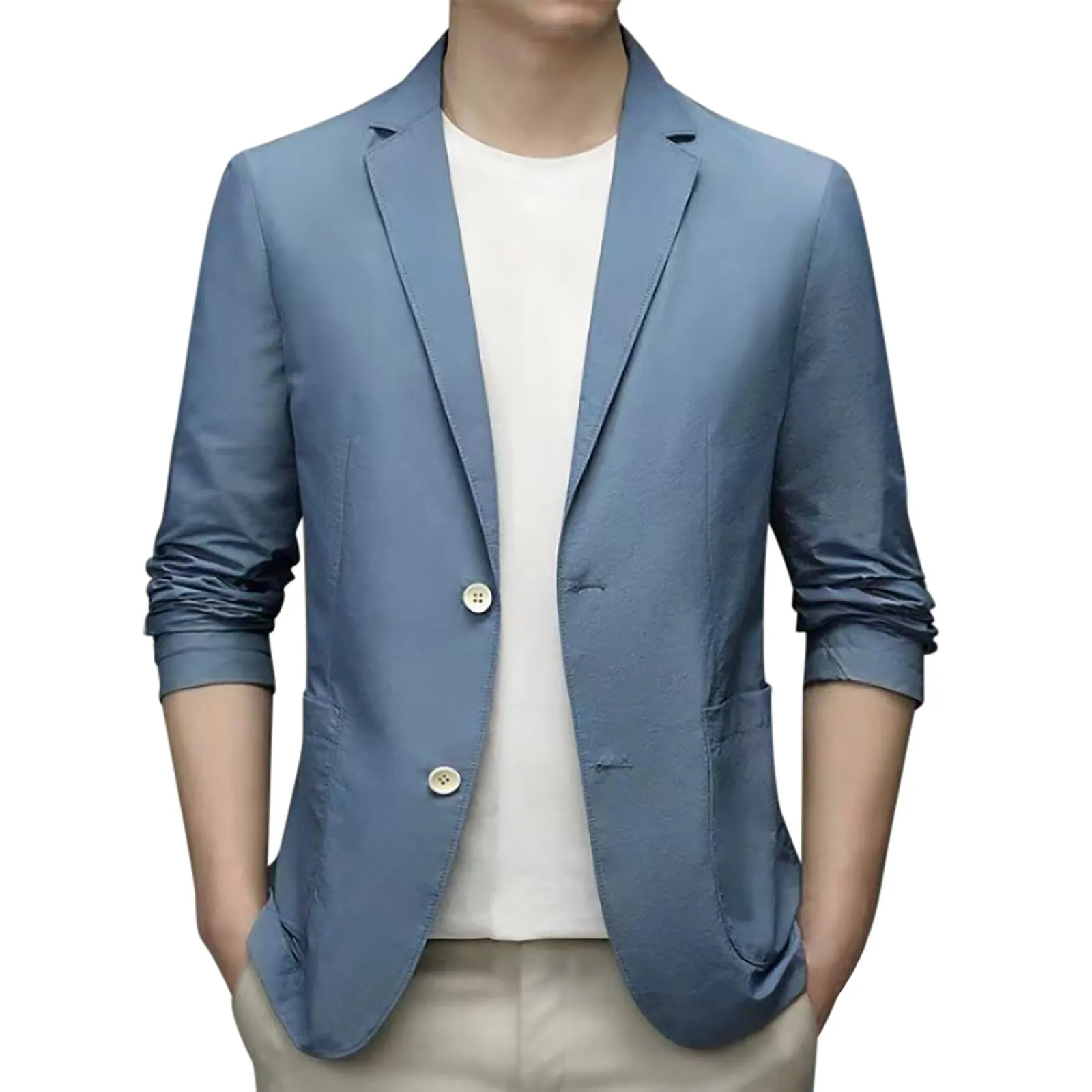 Blazer Uomo Slim Fit in Lino, Giacca Elegante Casual con Un Bottone per Primavera Estate - immagine 2
