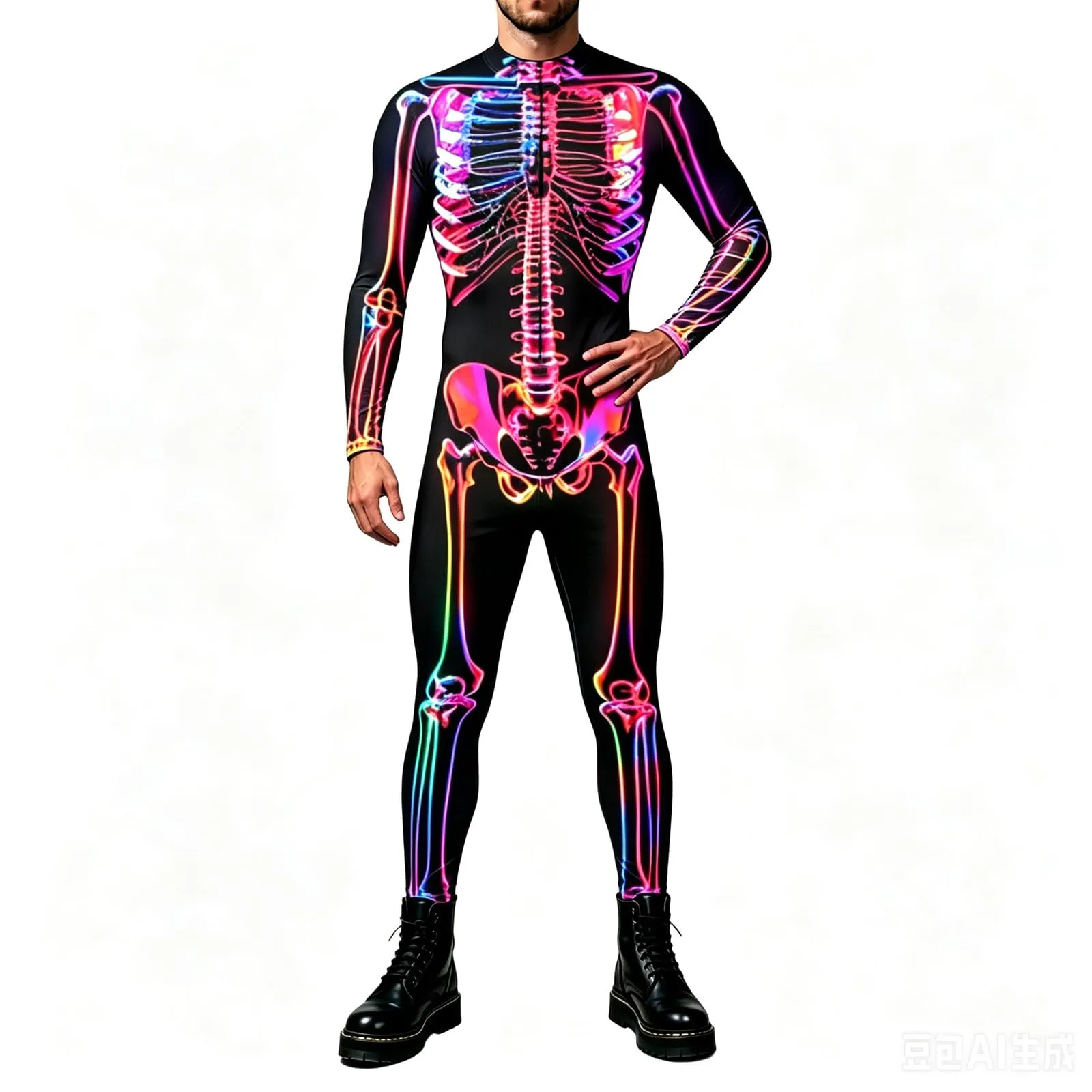 Vhersily Tuta da Donna Scheletro di Halloween Leggings Slim Fit Costume Cosplay 3D - immagine 1