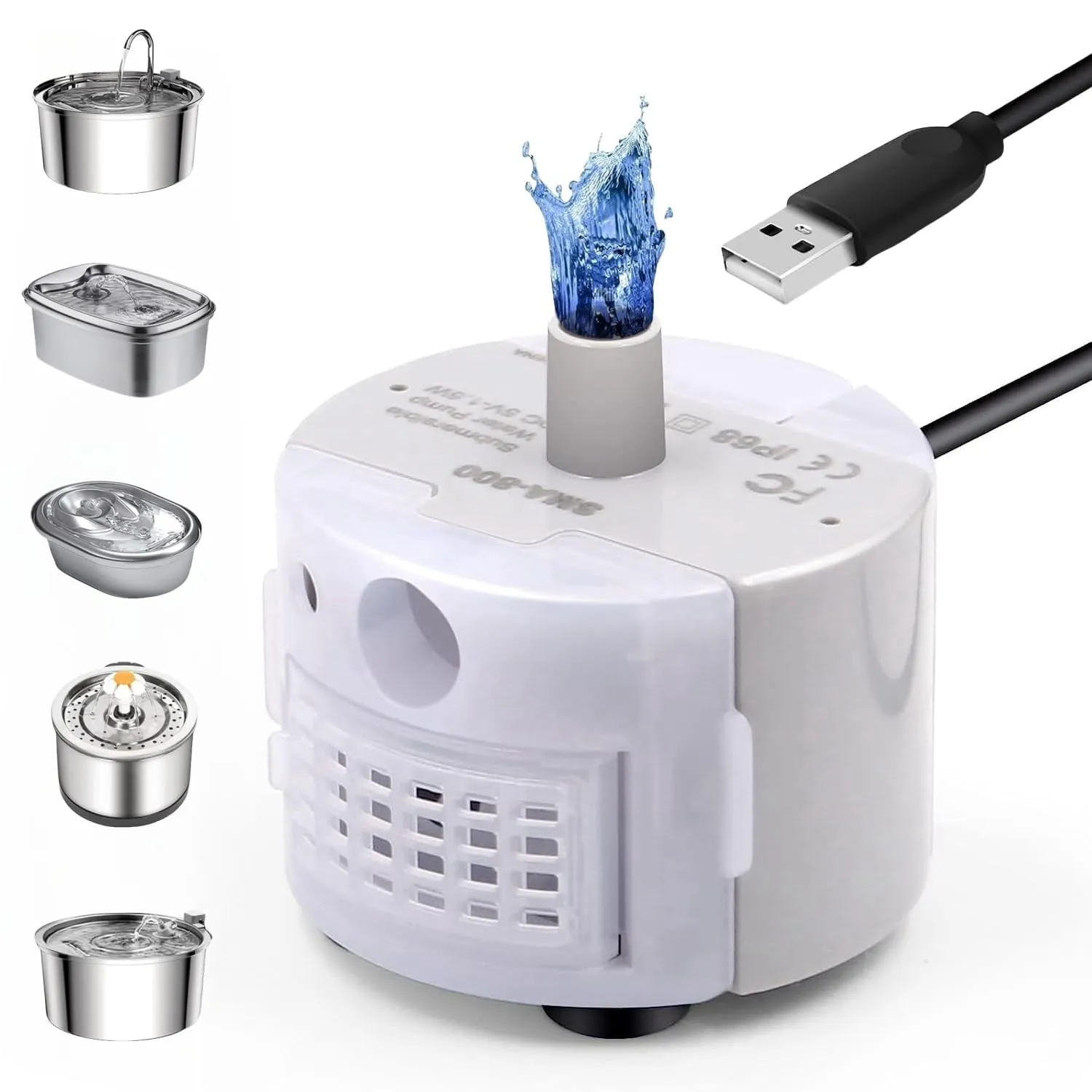 Bacxzomx Pompa Silenziosa per Fontana d'Acqua con LED USB per Gatti e Cani - immagine 1
