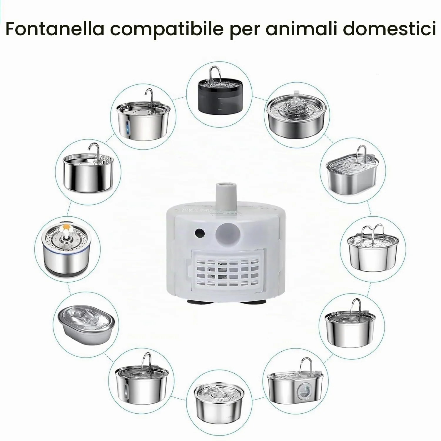 Bacxzomx Pompa Silenziosa per Fontana d'Acqua con LED USB per Gatti e Cani - immagine 4