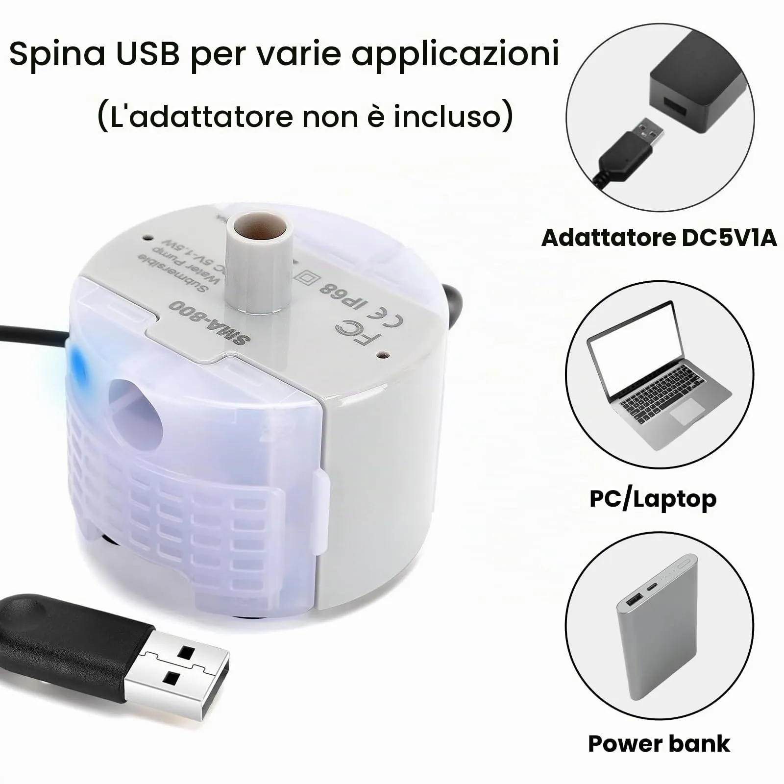 Bacxzomx Pompa Silenziosa per Fontana d'Acqua con LED USB per Gatti e Cani - immagine 5