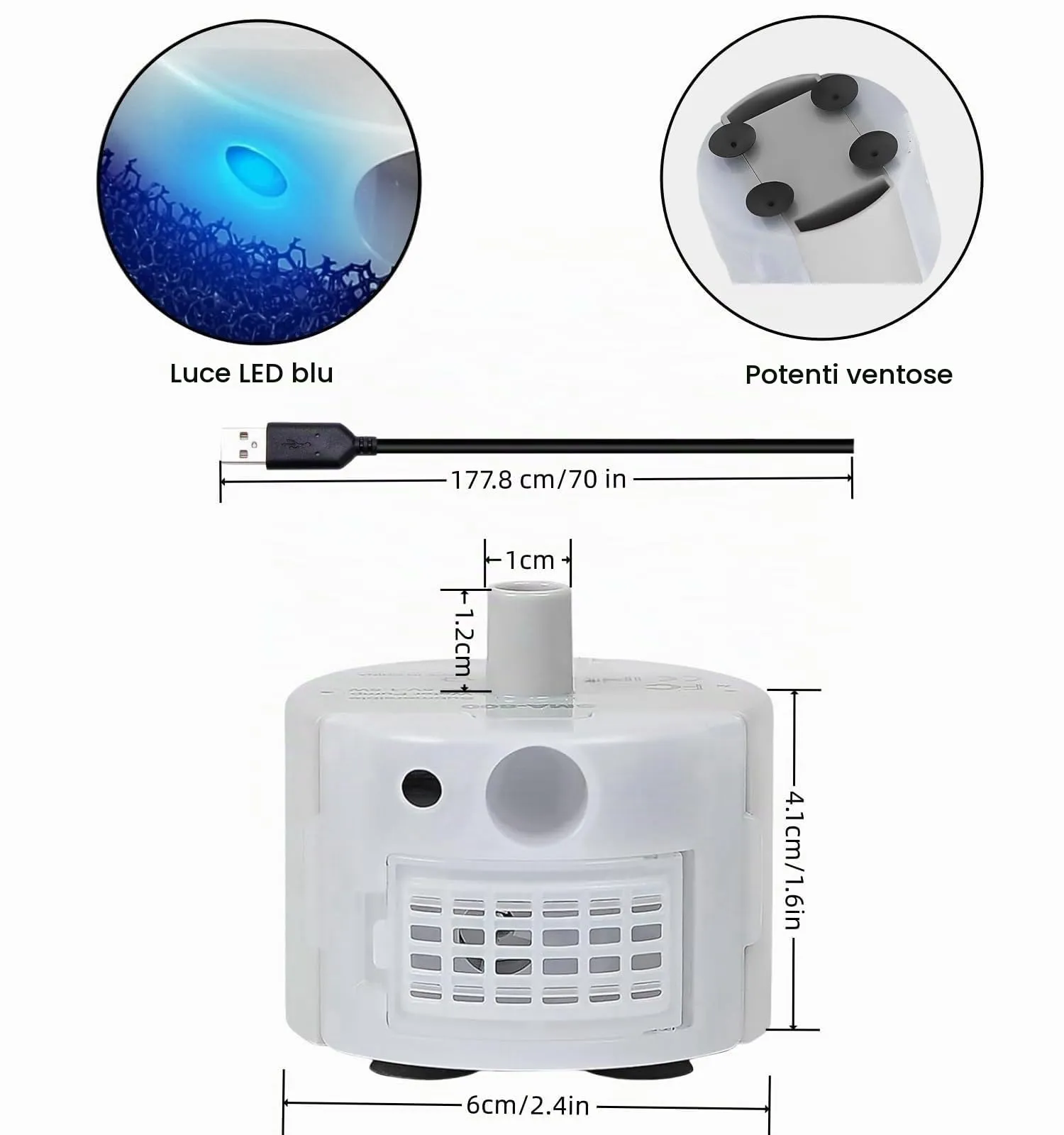 Bacxzomx Pompa Silenziosa per Fontana d'Acqua con LED USB per Gatti e Cani - immagine 6