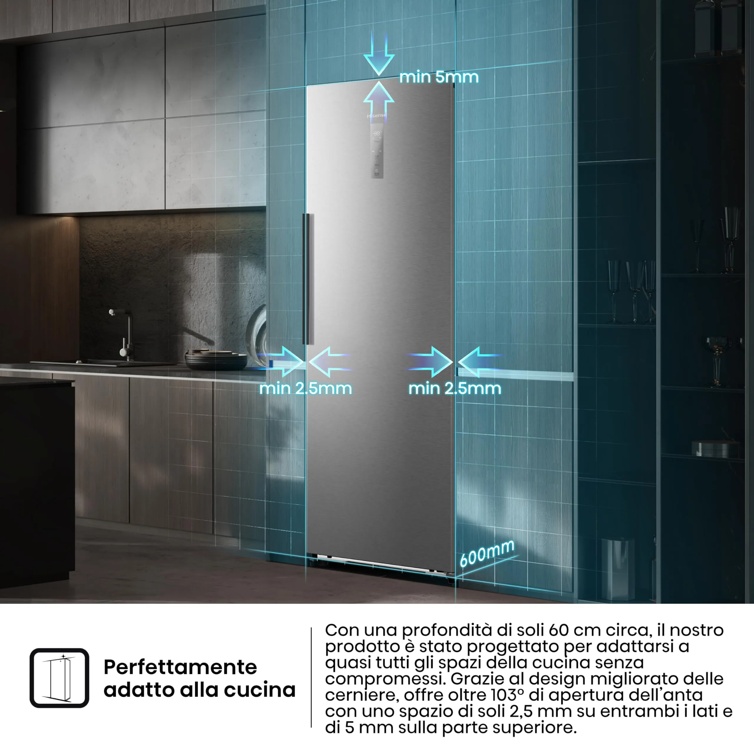 Hisense RL3K370SEIE Frigorifero Monoporta 372 Litri, Total No Frost, Wi-Fi, Classe E, Inox - immagine 4