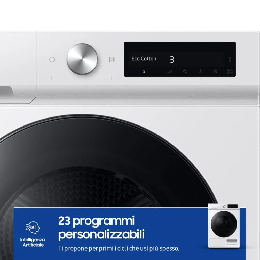 Samsung Bespoke AI Asciugatrice DV90DB7845GW/U3, 9 kg, Pompa di Calore, Wifi, Optimal Dry, Quick Drive, AI Control, 60x85x60 cm - immagine 3