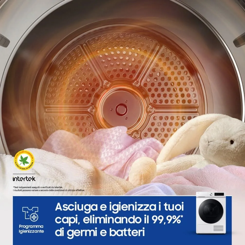 Samsung Bespoke AI Asciugatrice DV90DB7845GW/U3, 9 kg, Pompa di Calore, Wifi, Optimal Dry, Quick Drive, AI Control, 60x85x60 cm - immagine 5