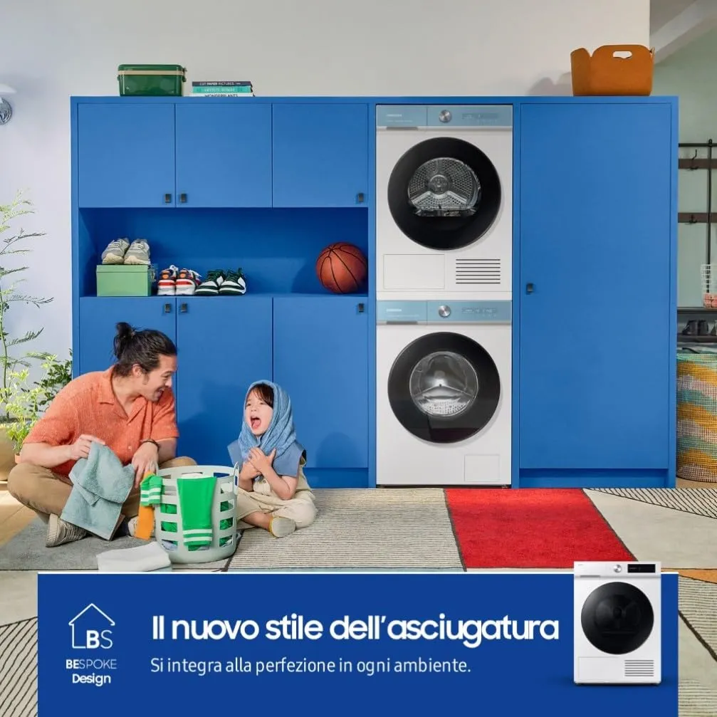 Samsung Bespoke AI Asciugatrice DV90DB7845GW/U3, 9 kg, Pompa di Calore, Wifi, Optimal Dry, Quick Drive, AI Control, 60x85x60 cm - immagine 7