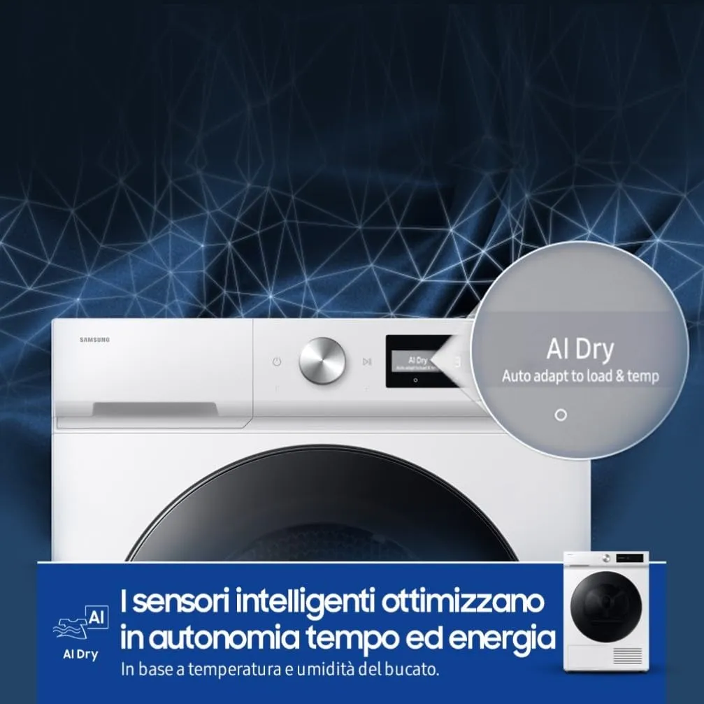 Samsung Bespoke AI Asciugatrice DV90DB7845GW/U3, 9 kg, Pompa di Calore, Wifi, Optimal Dry, Quick Drive, AI Control, 60x85x60 cm - immagine 8