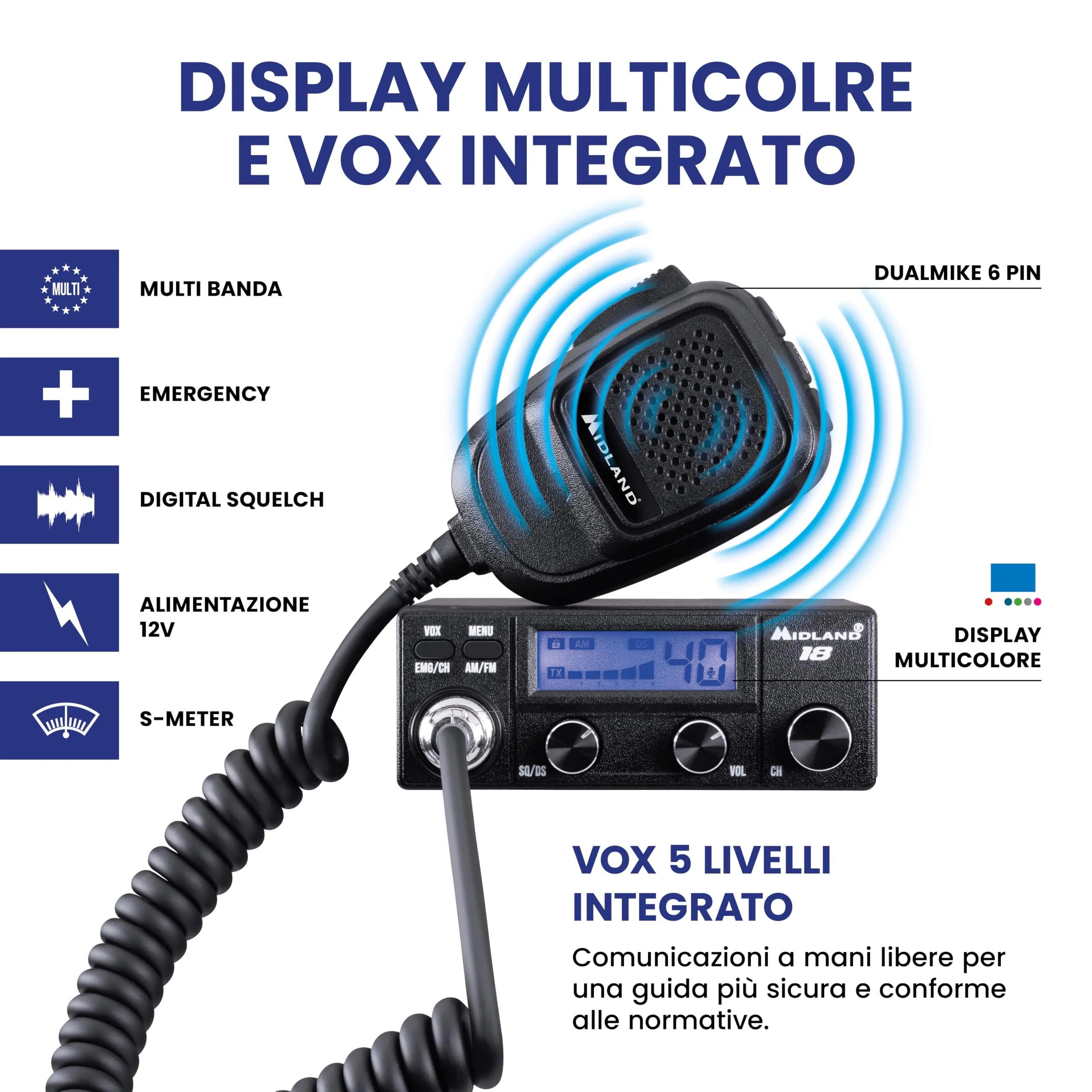 Midland 18 Radio CB Ricetrasmittente Salvaspazio - immagine 3