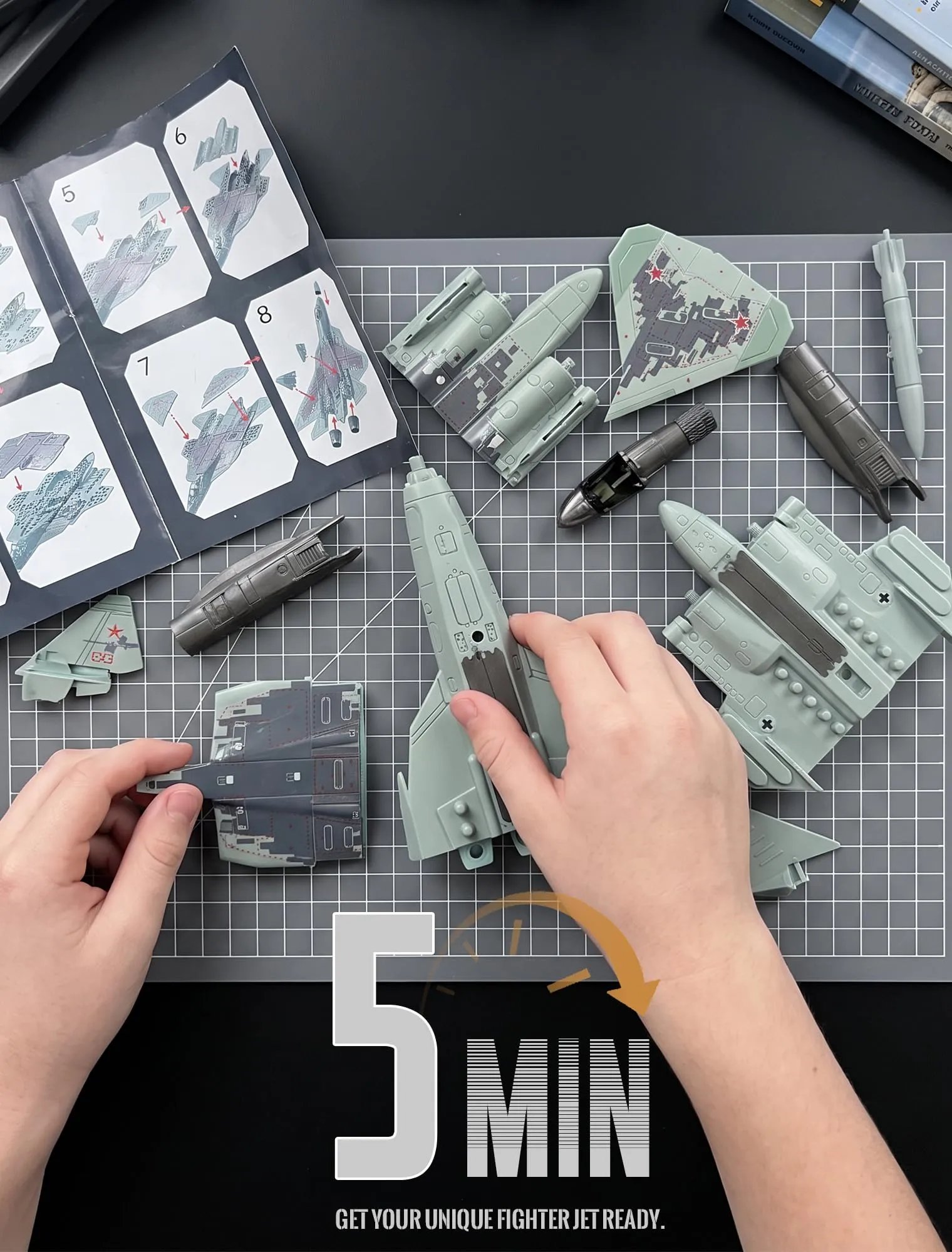 SEBUNAS Modellino Aereo da Caccia SU-57 in Plastica, Scala 1:72, 31 Pezzi con Supporto - immagine 3