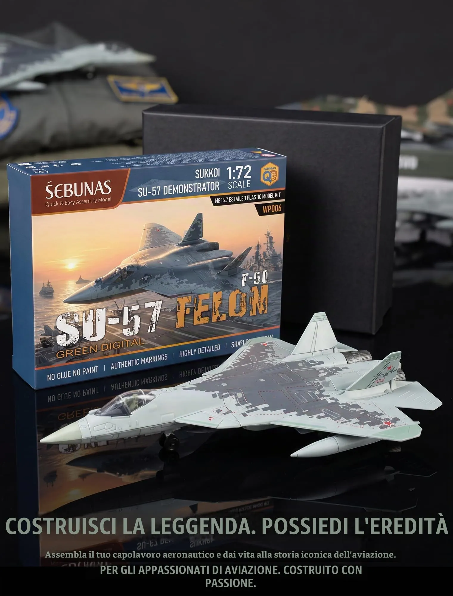 SEBUNAS Modellino Aereo da Caccia SU-57 in Plastica, Scala 1:72, 31 Pezzi con Supporto - immagine 6