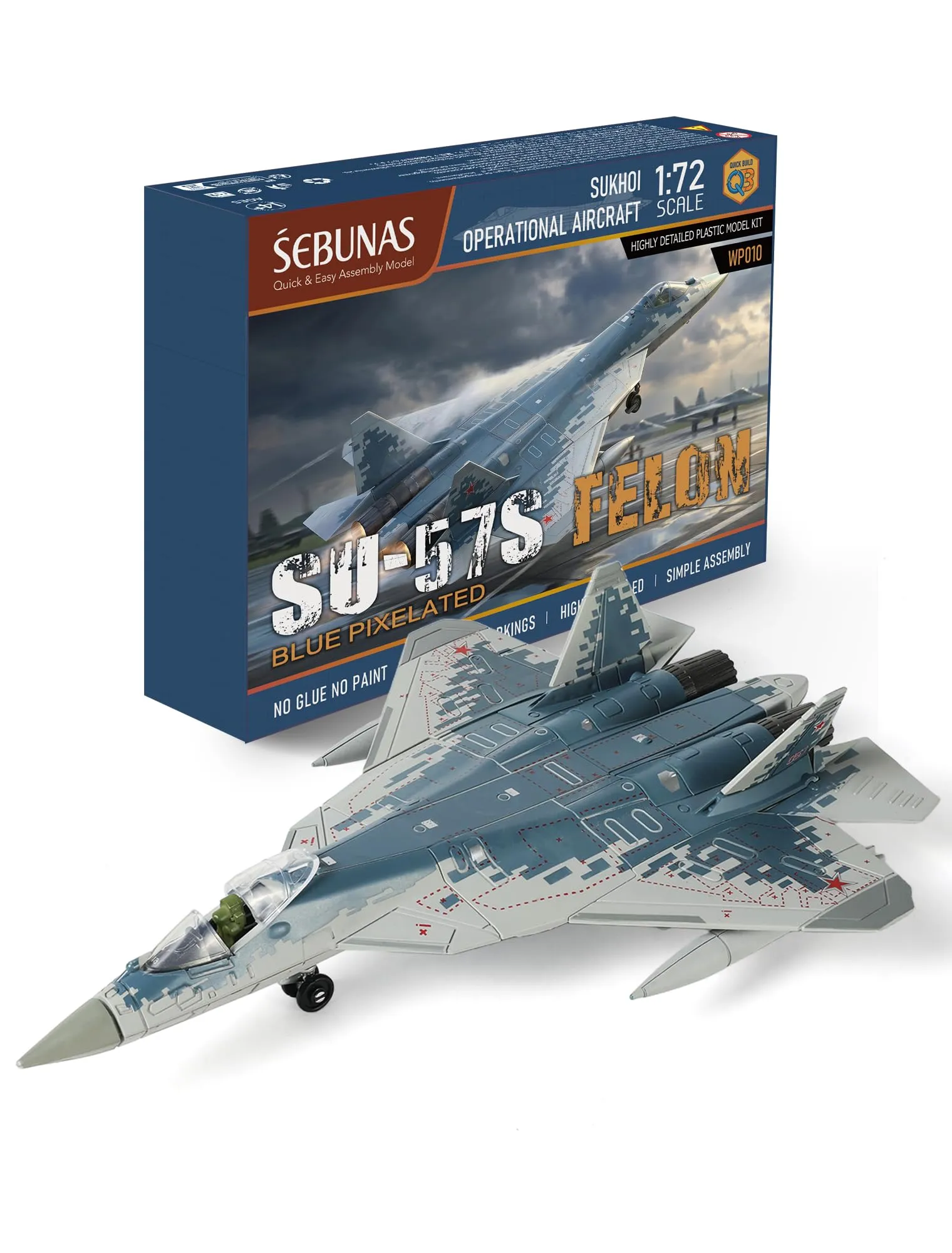 SEBUNAS 1/72 SU-57S Russian Stealth Multi-role Fighter Jet Plastic Model Kit (31 Pieces) - immagine 1