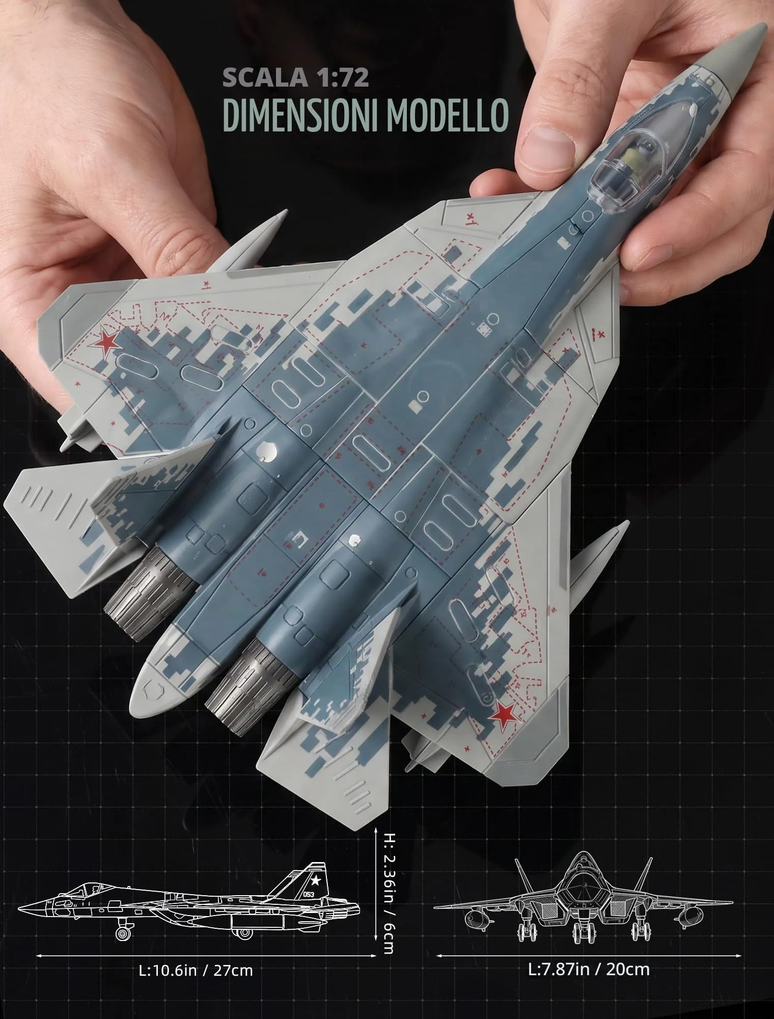 SEBUNAS 1/72 SU-57S Russian Stealth Multi-role Fighter Jet Plastic Model Kit (31 Pieces) - immagine 2