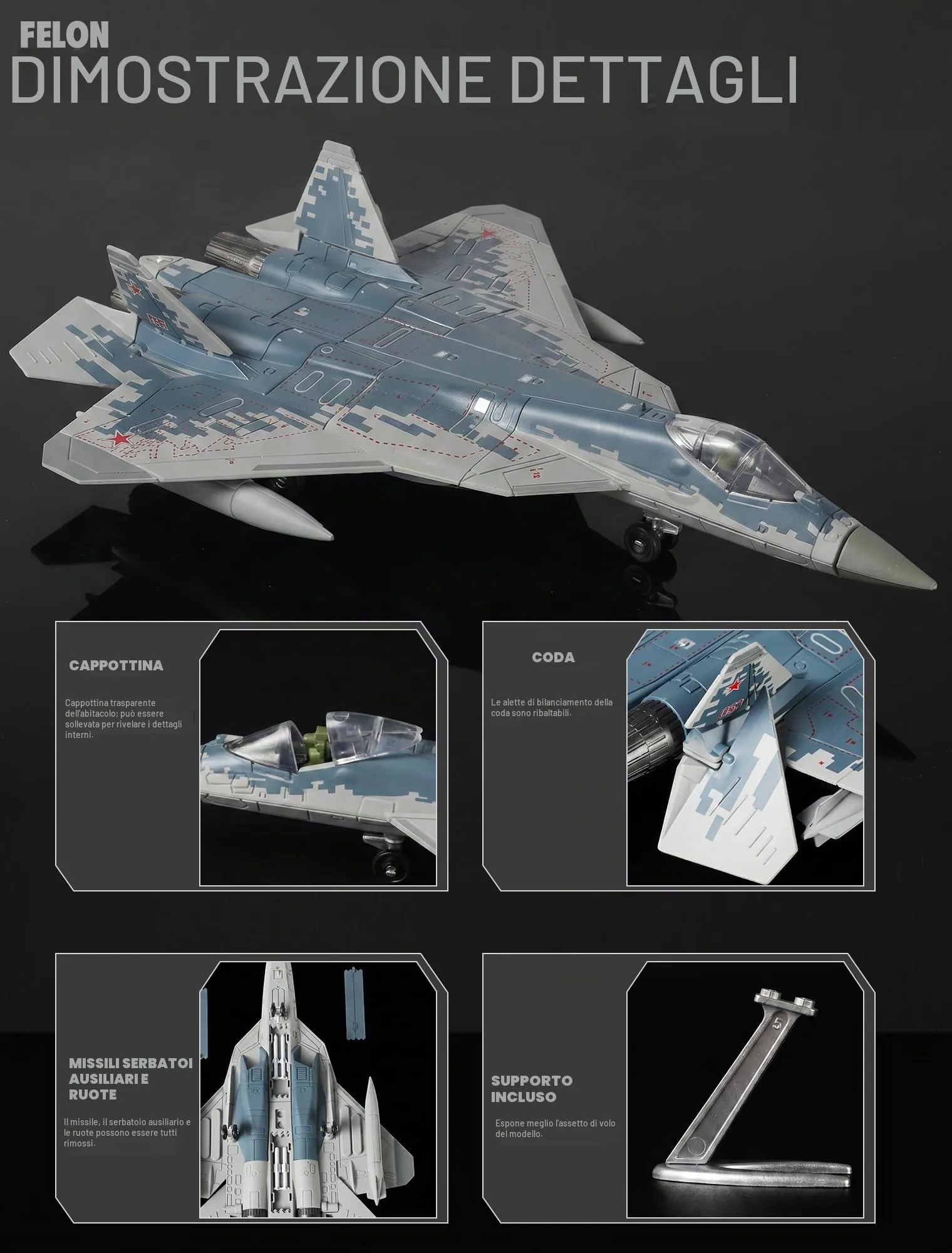 SEBUNAS 1/72 SU-57S Russian Stealth Multi-role Fighter Jet Plastic Model Kit (31 Pieces) - immagine 4