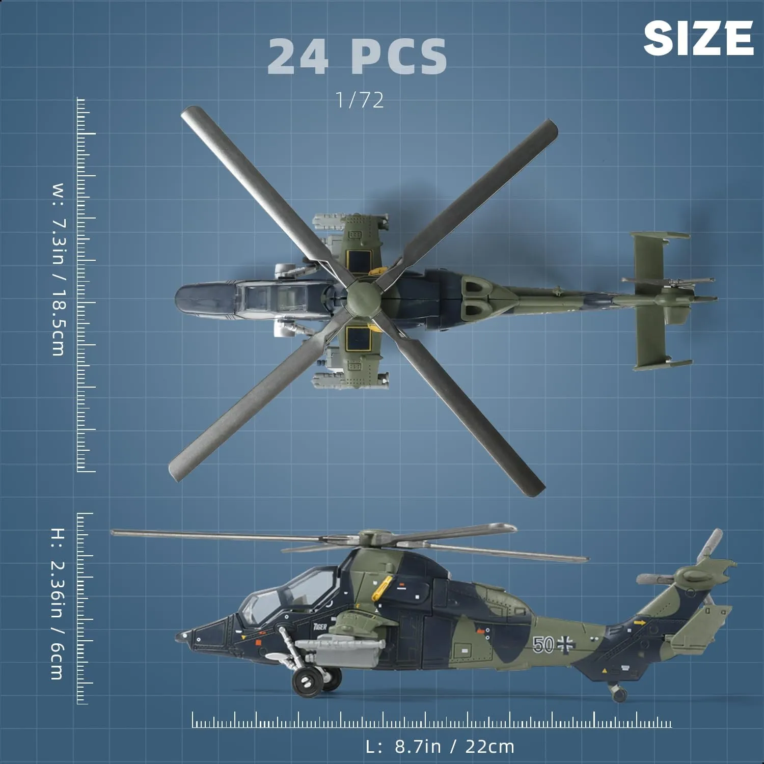 SEBUNAS EC-665 Military Helicopter Model Kit 1:72 Scale, 24 Pieces - immagine 2