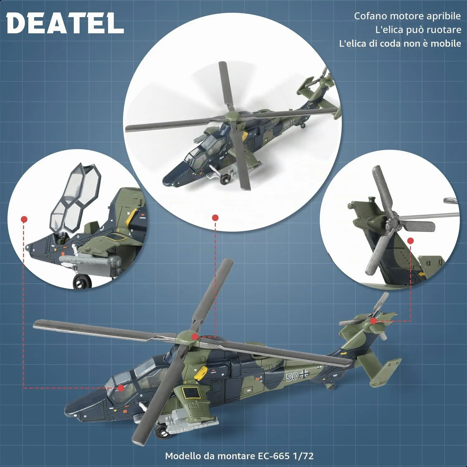 SEBUNAS EC-665 Military Helicopter Model Kit 1:72 Scale, 24 Pieces - immagine 3
