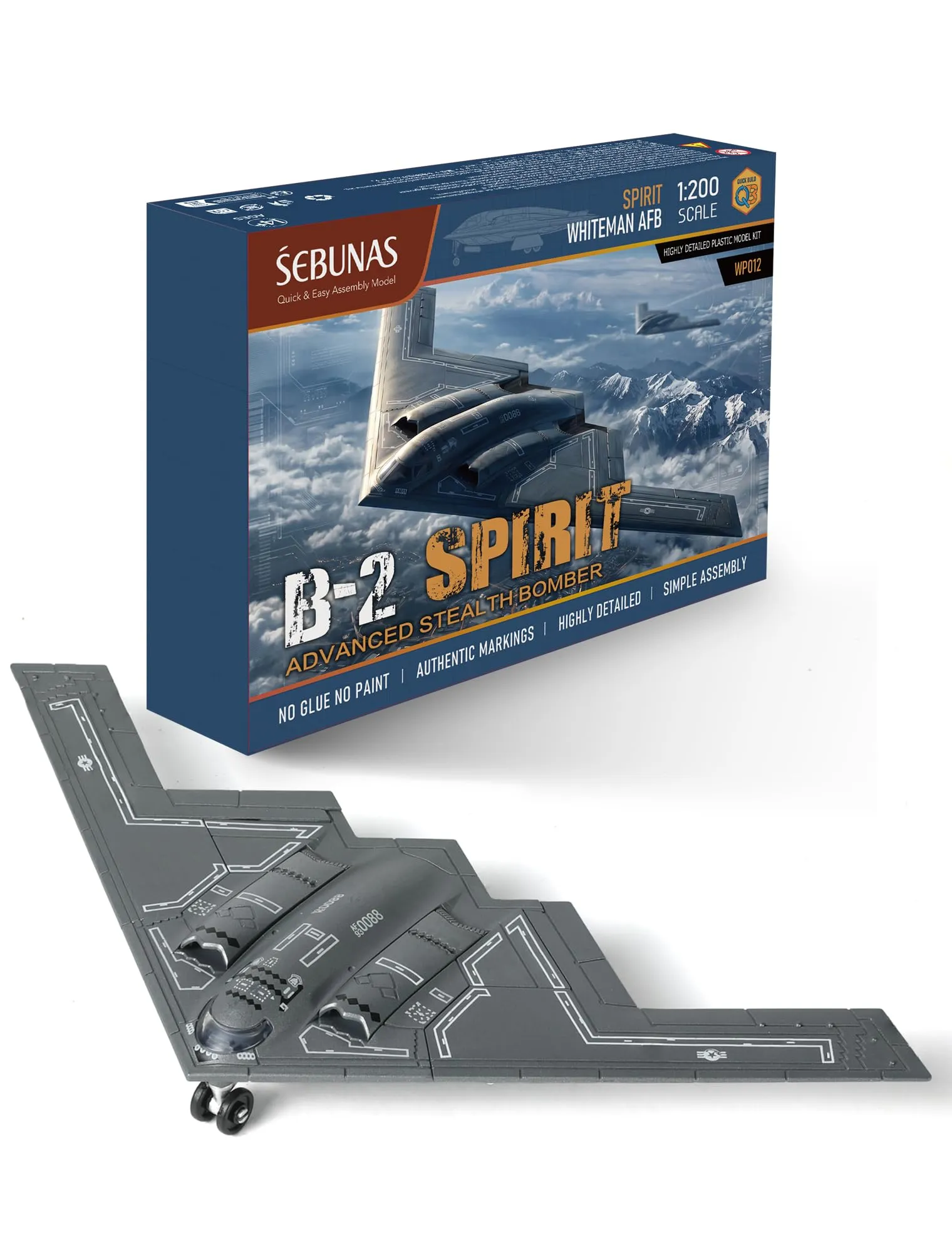 SEBUNAS 1/200 B-2 Spirit USAF Stealth Bomber Plastic Model Kit (20 Pieces) - immagine 1