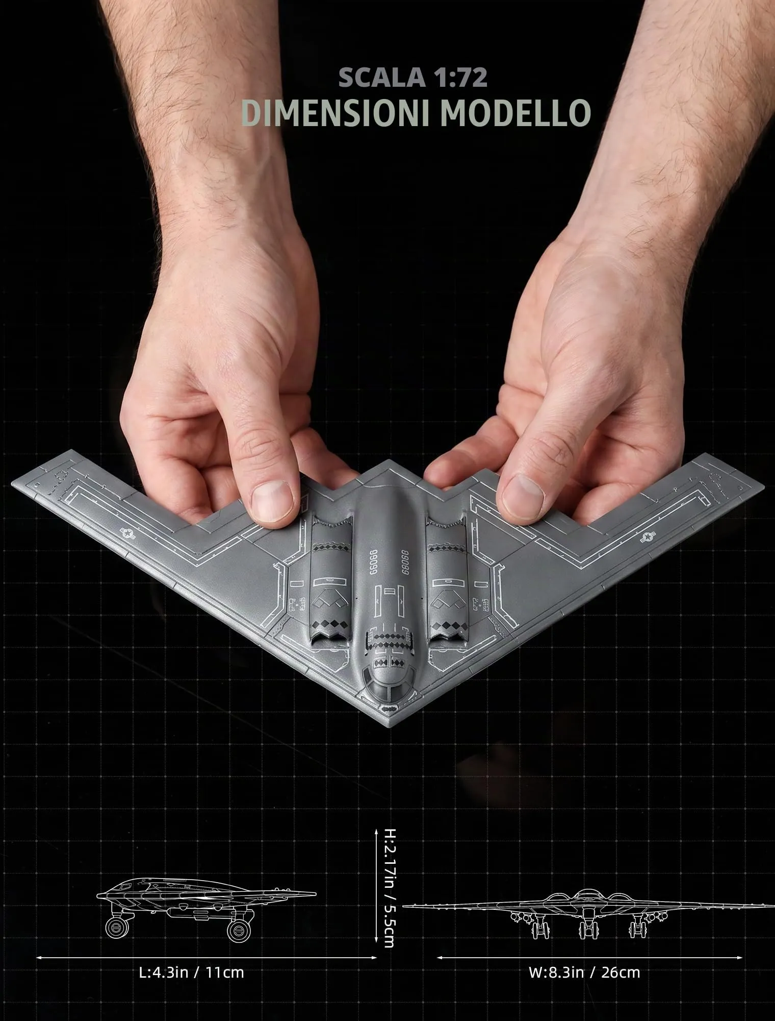 SEBUNAS 1/200 B-2 Spirit USAF Stealth Bomber Plastic Model Kit (20 Pieces) - immagine 2