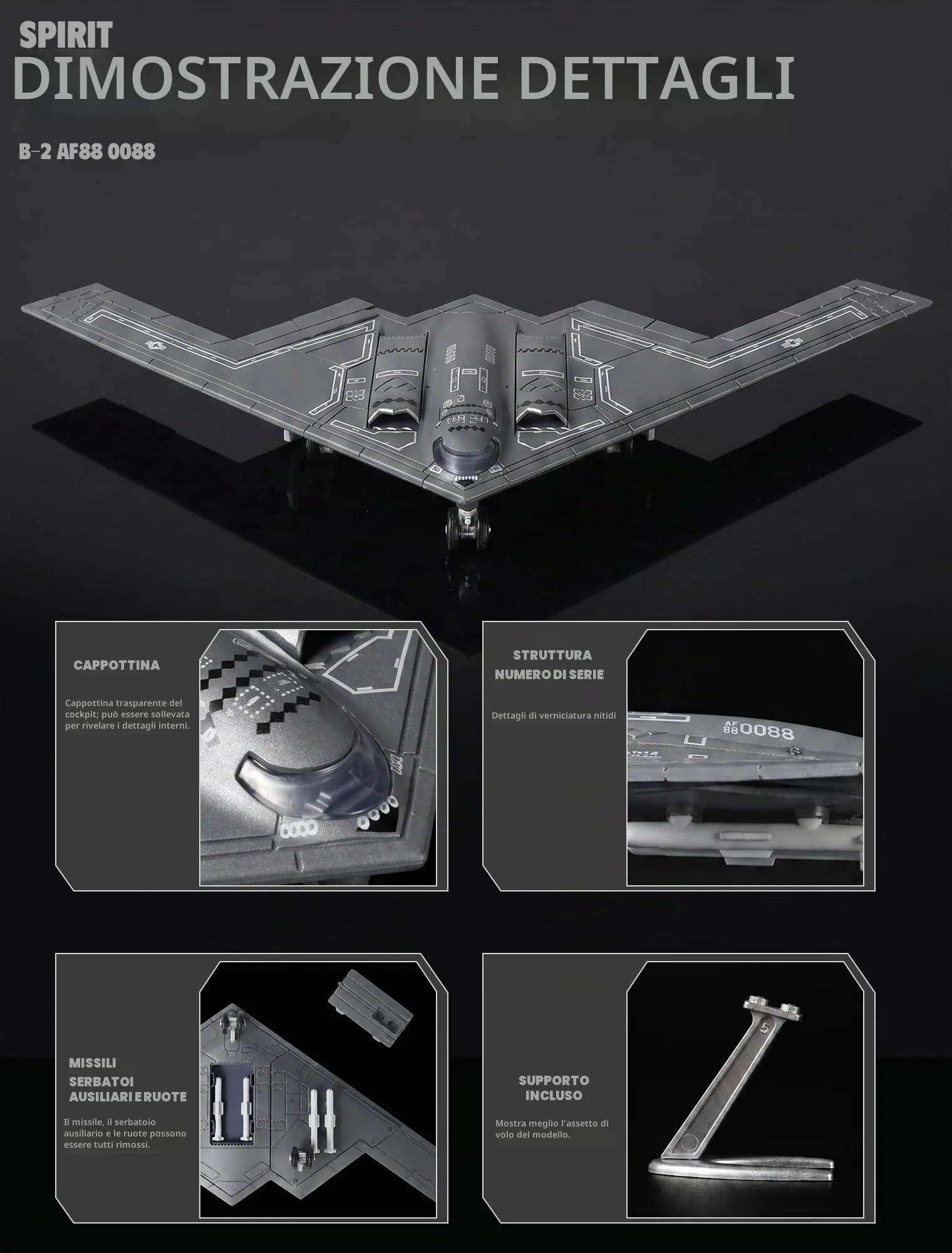 SEBUNAS 1/200 B-2 Spirit USAF Stealth Bomber Plastic Model Kit (20 Pieces) - immagine 4