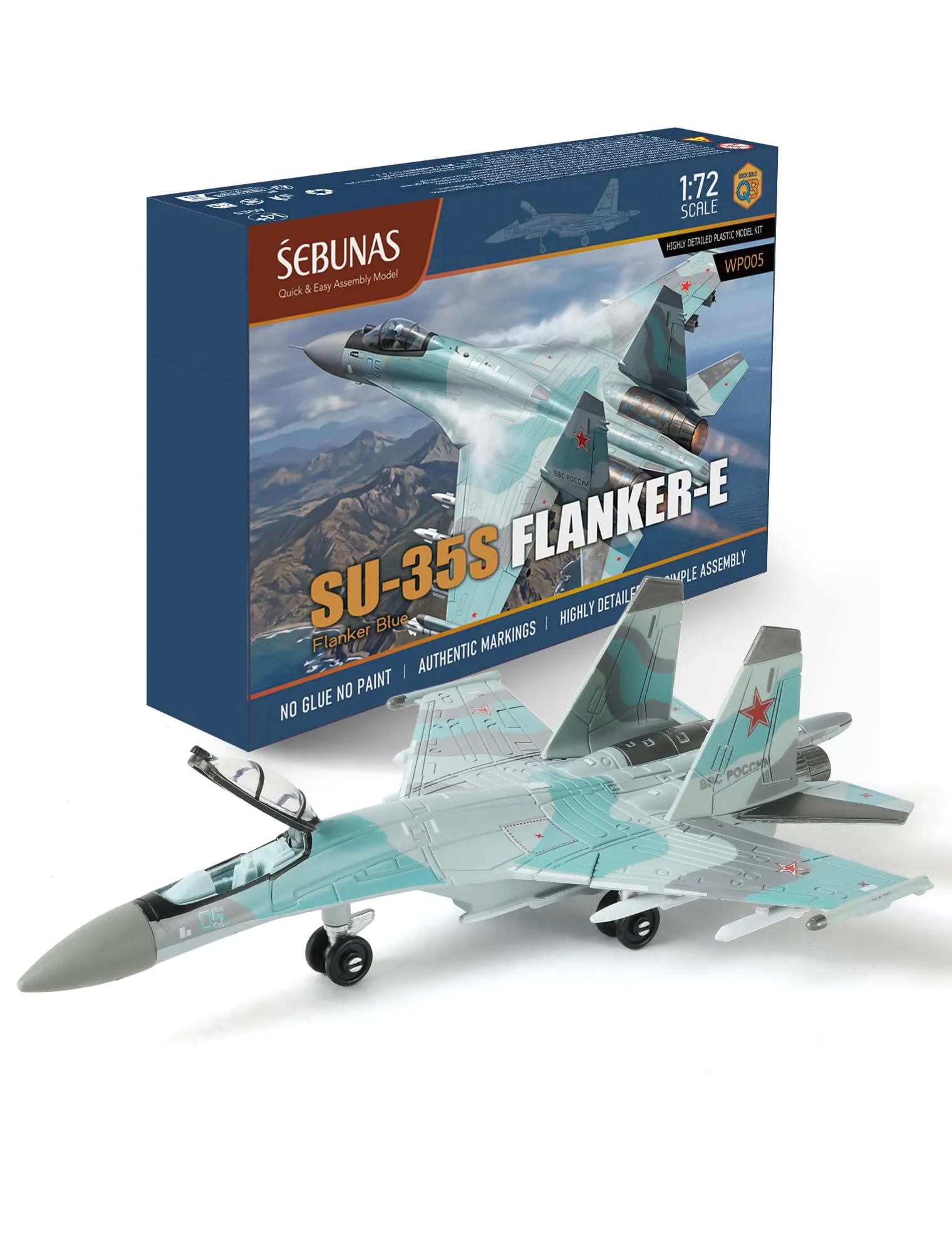 SEBUNAS Kit Modello di Aereo da Caccia SU-35S in Scala 1:100 in Plastica, 25 Pezzi - immagine 1