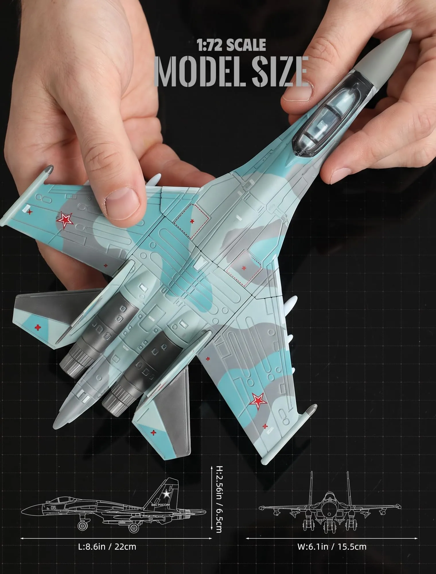 SEBUNAS Kit Modello di Aereo da Caccia SU-35S in Scala 1:100 in Plastica, 25 Pezzi - immagine 2