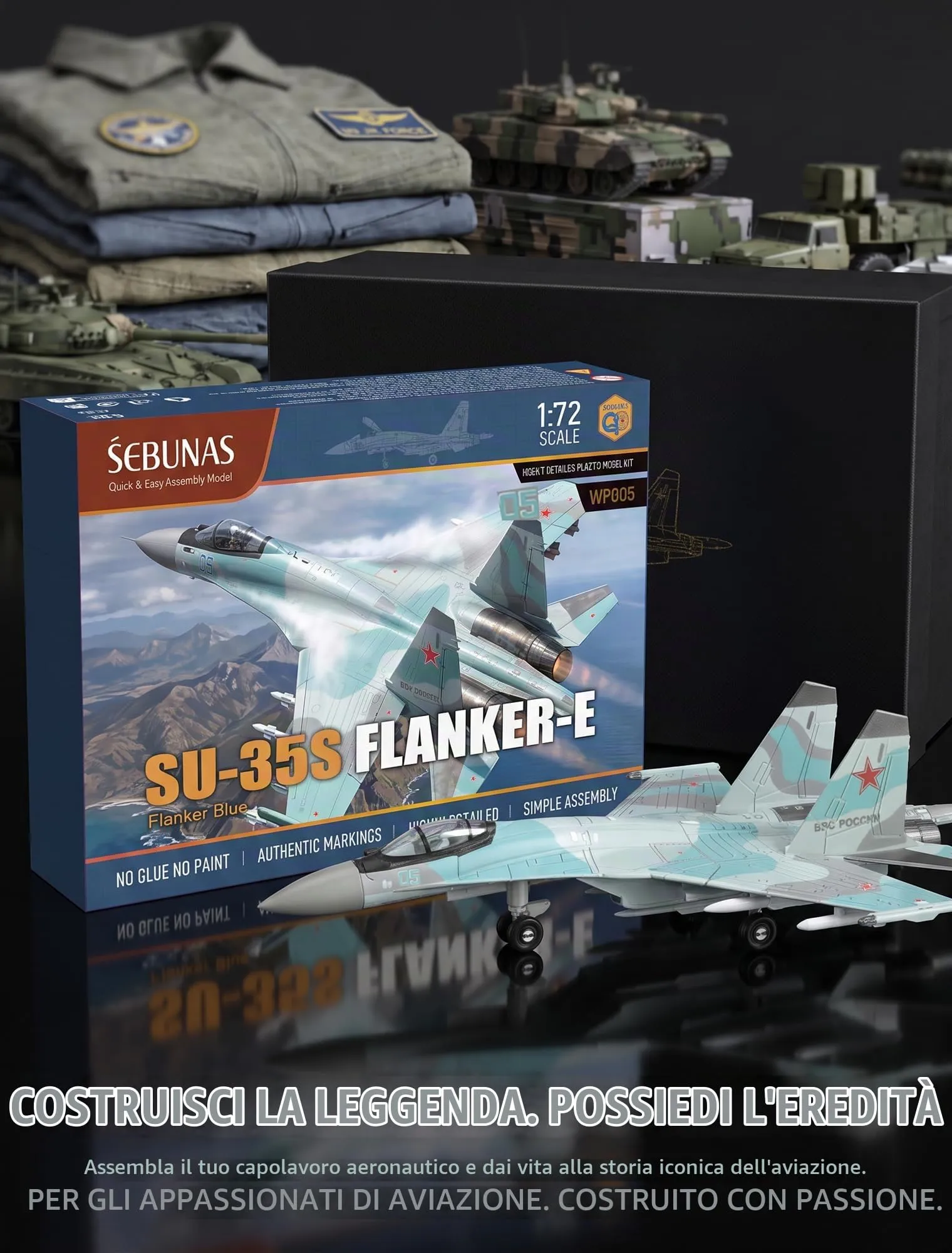 SEBUNAS Kit Modello di Aereo da Caccia SU-35S in Scala 1:100 in Plastica, 25 Pezzi - immagine 6