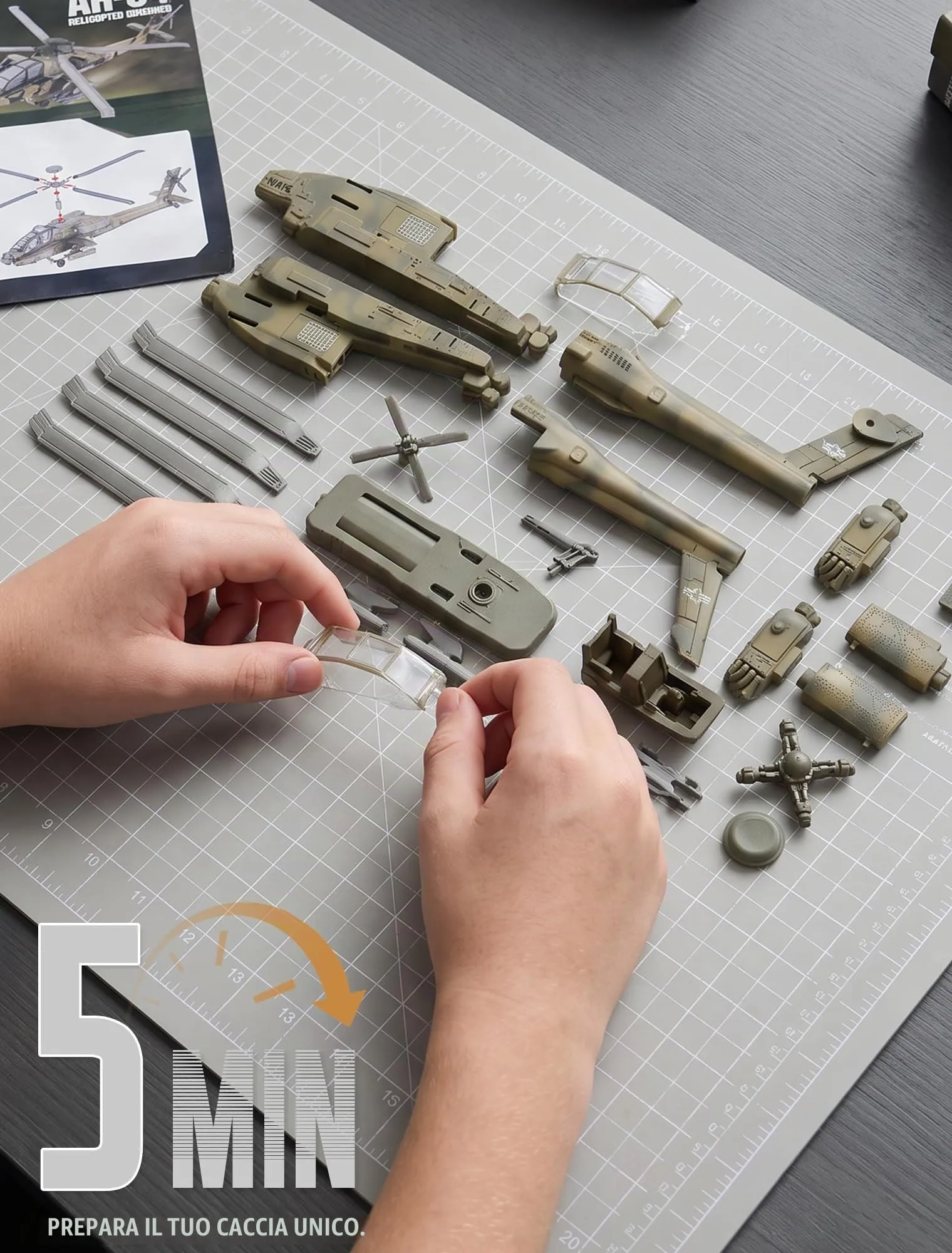 SEBUNAS Kit Modellino Elicottero AH-64 Apache in Plastica, Scala 1:72, 25 Pezzi - immagine 3
