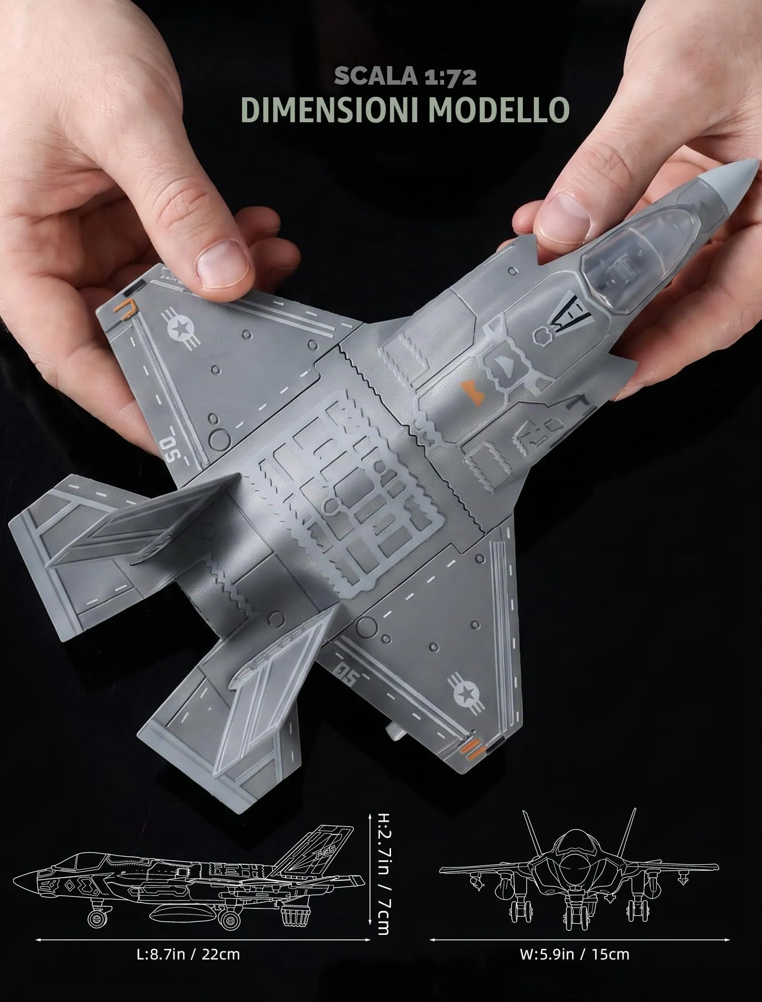 SEBUNAS Modello di Aereo da Caccia F-35 in scala 1:72, Kit in Plastica con Supporto (27 pezzi) - immagine 2