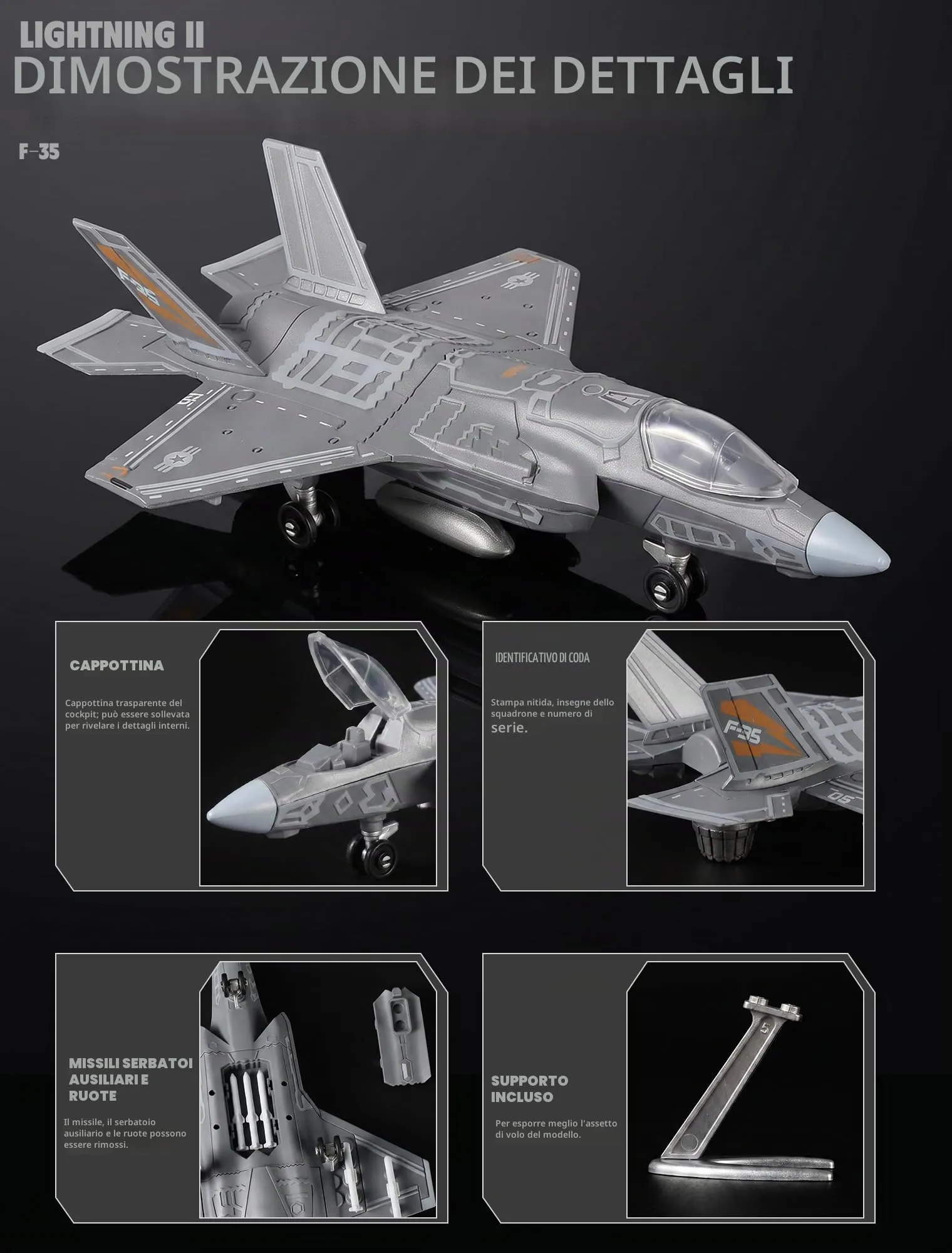 SEBUNAS Modello di Aereo da Caccia F-35 in scala 1:72, Kit in Plastica con Supporto (27 pezzi) - immagine 4