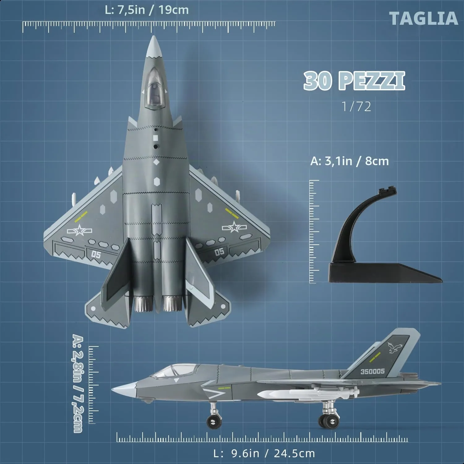 SEBUNAS Kit di montaggio aereo militare J-35 in scala 1:72, modello in plastica (30 pezzi) - immagine 2