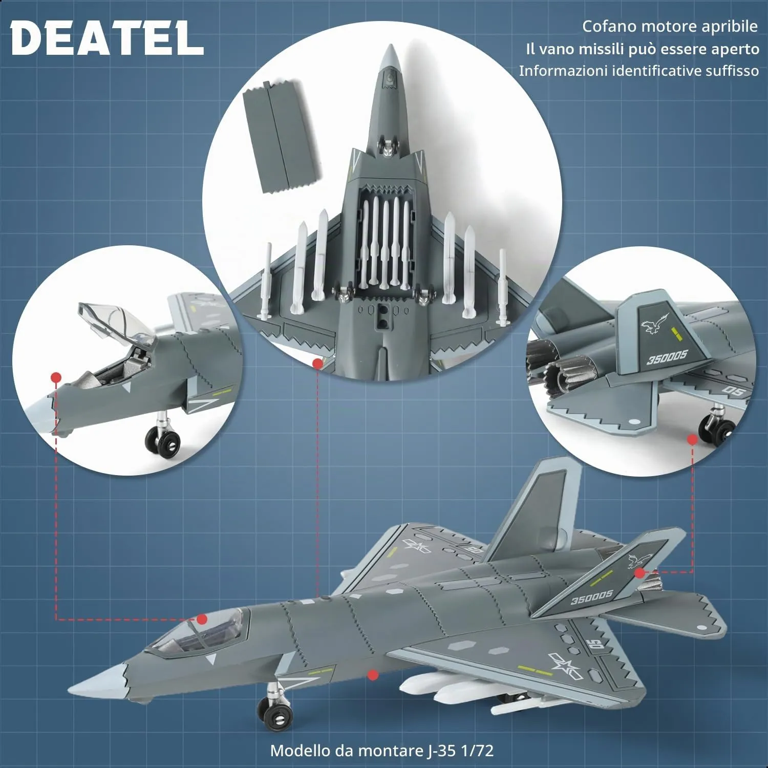 SEBUNAS Kit di montaggio aereo militare J-35 in scala 1:72, modello in plastica (30 pezzi) - immagine 3