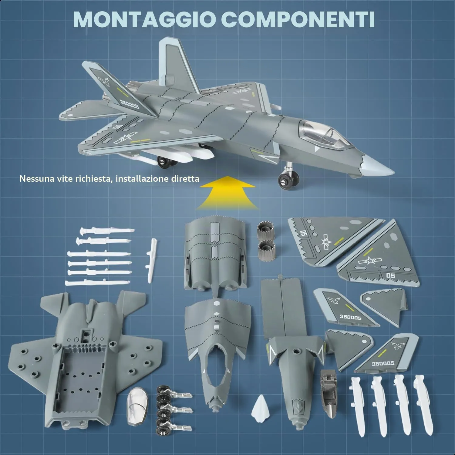 SEBUNAS Kit di montaggio aereo militare J-35 in scala 1:72, modello in plastica (30 pezzi) - immagine 4