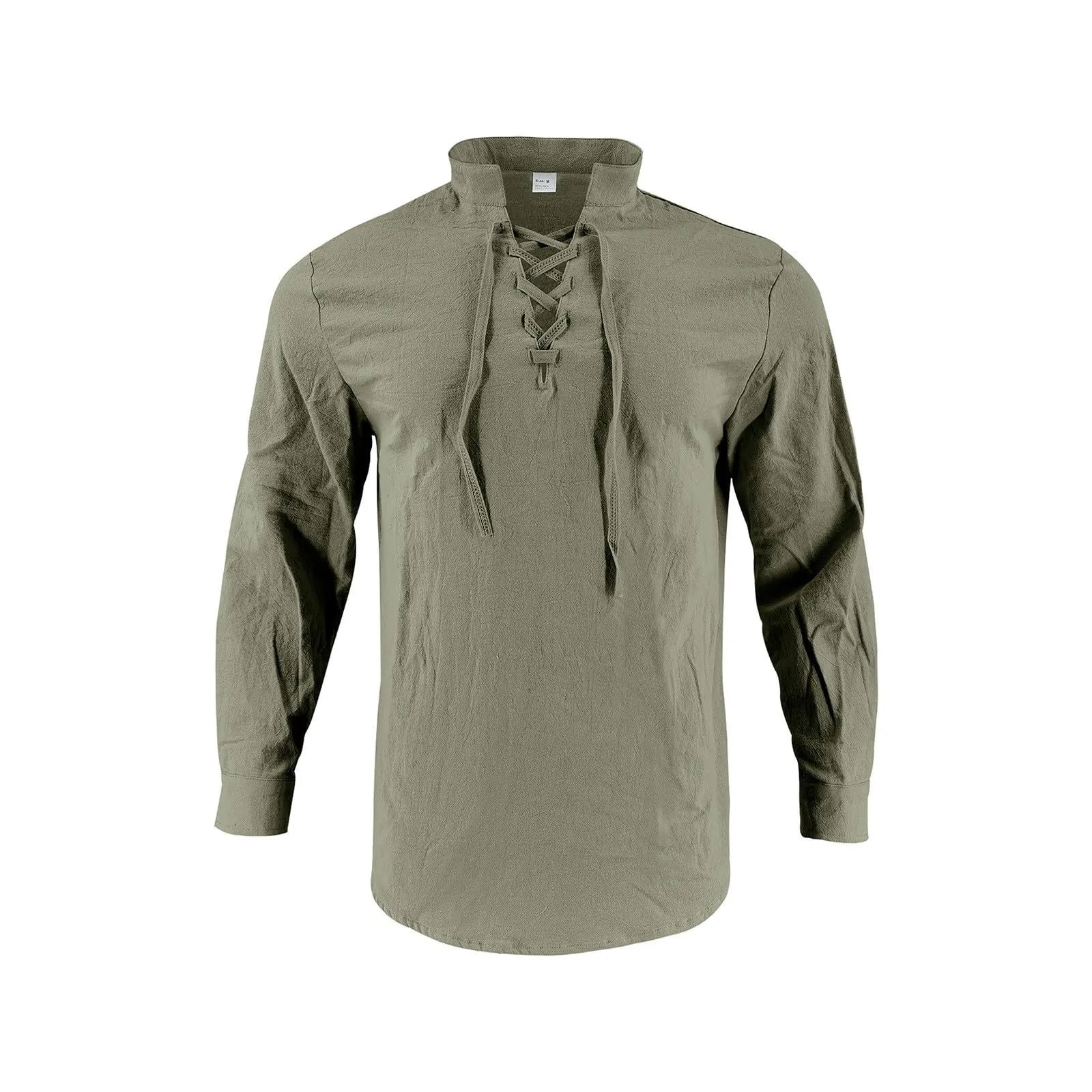 Duohropke Camicia da Uomo in Lino a Maniche Lunghe Stile Ghillie Kilt Tinta Unita - immagine 3
