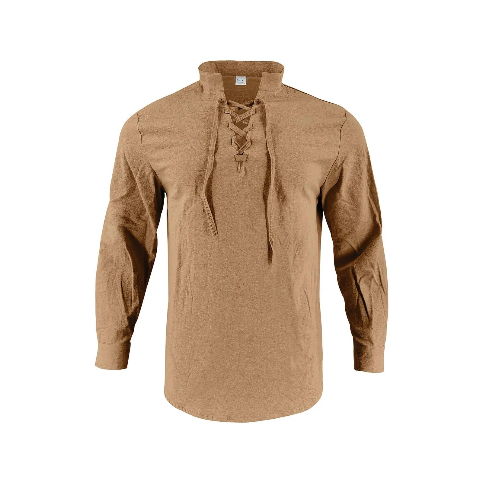 Duohropke Camicia da uomo in lino a maniche lunghe stile Ghillie Kilt tinta unita - immagine 3