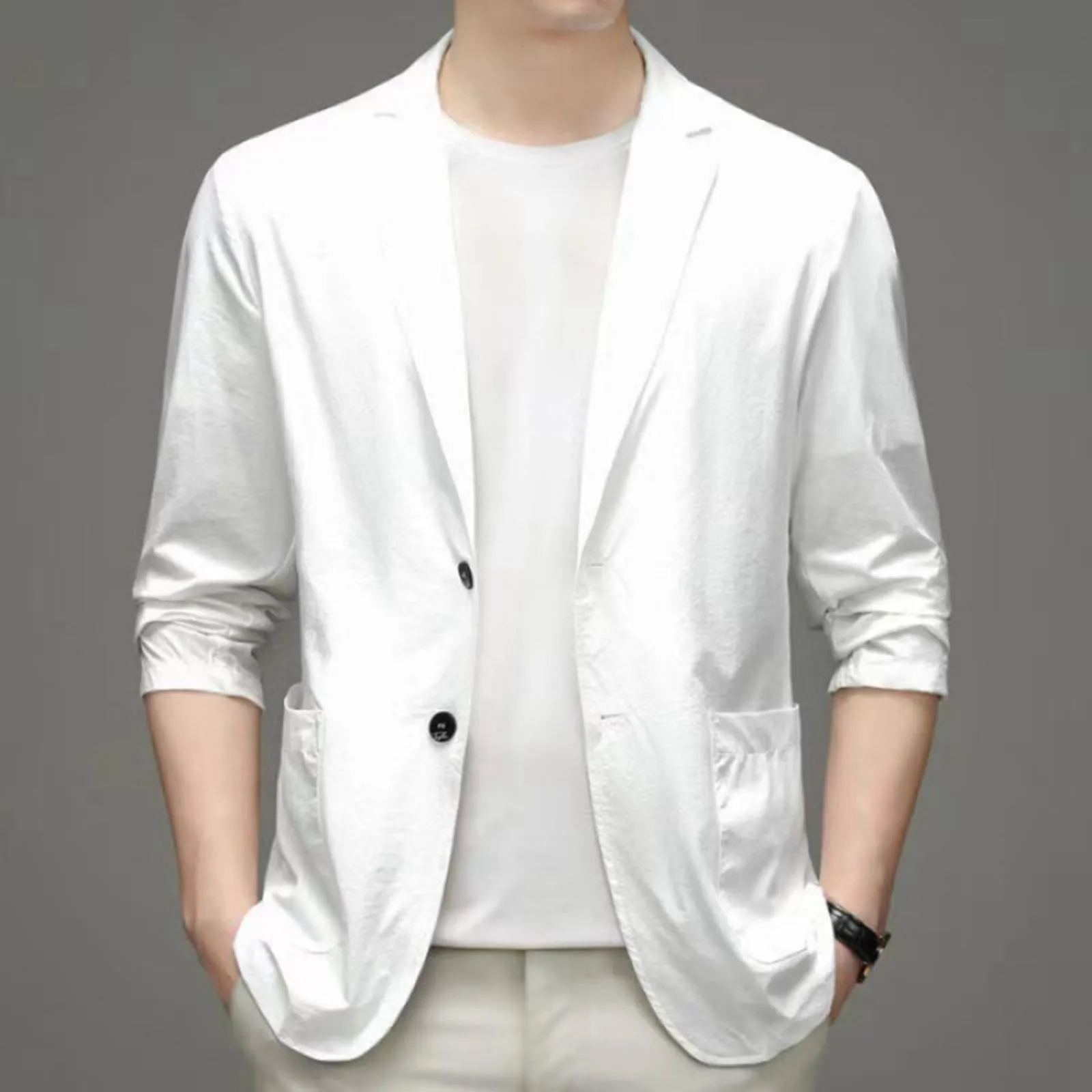 Blazer Uomo Primaverile Elegante a Un Bottone con Risvolto a Tacca e Spacco Posteriore - immagine 3