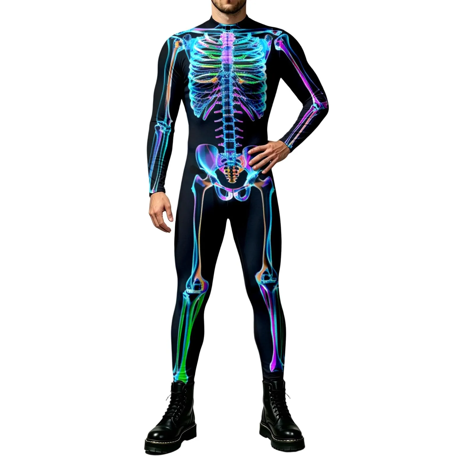 Vhersily Tuta da Donna con Stampa Scheletro 3D Slim Fit Costume Cosplay Halloween - immagine 1