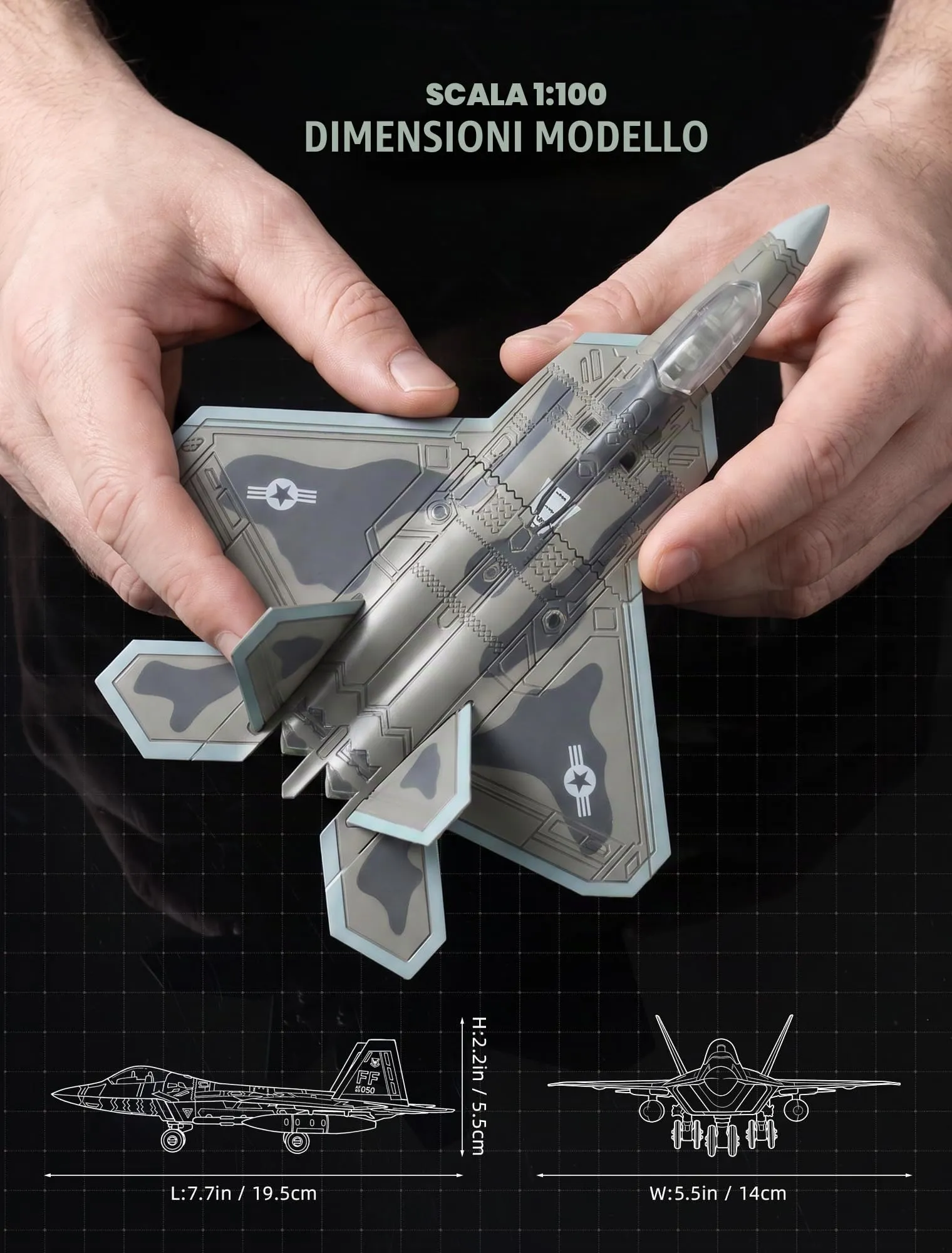 SEBUNAS F-22 Raptor Jet Modello di Costruzione Rapida Kit Aereo Militare in Plastica con Supporto (22 Pezzi) - immagine 2