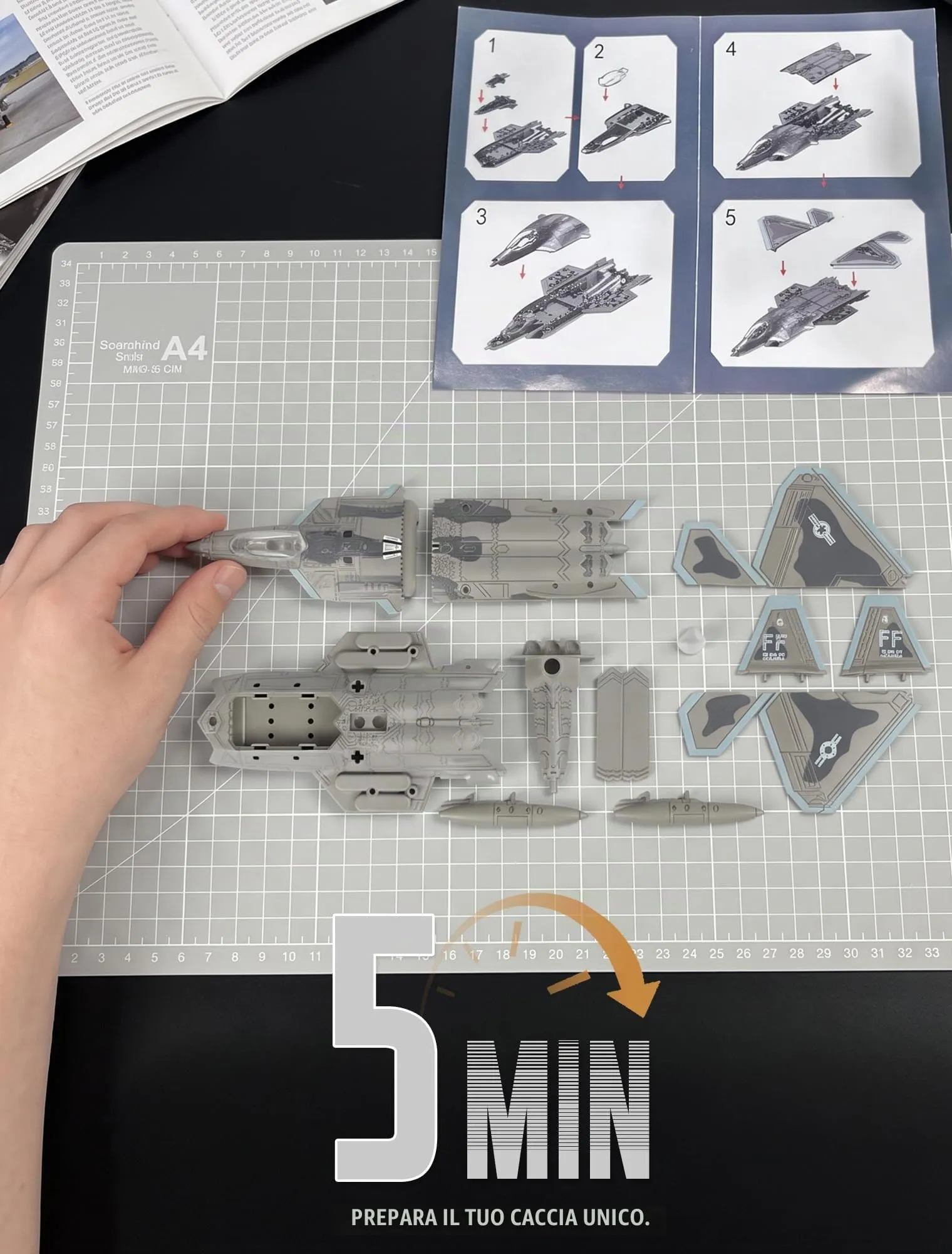 SEBUNAS F-22 Raptor Jet Modello di Costruzione Rapida Kit Aereo Militare in Plastica con Supporto (22 Pezzi) - immagine 3