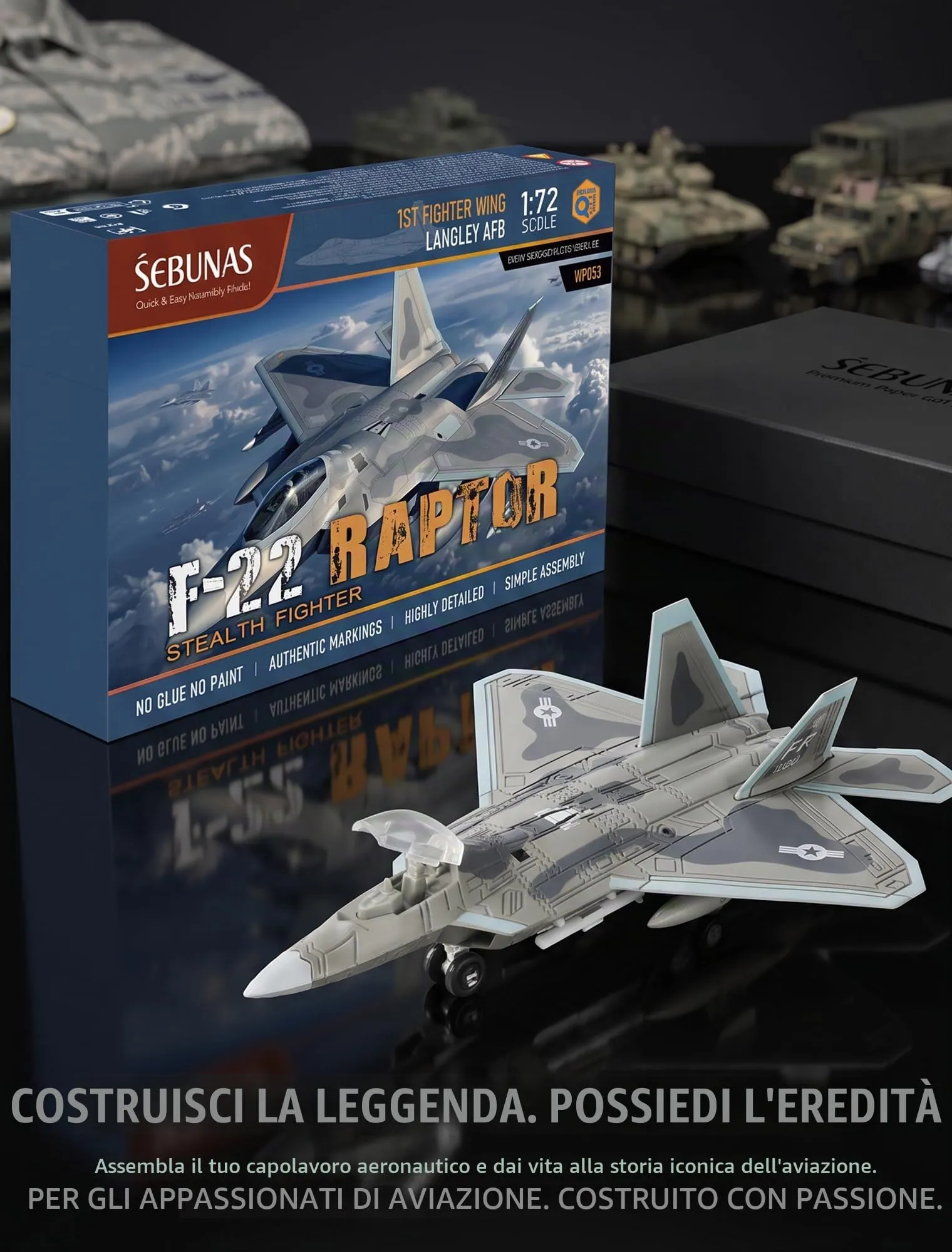 SEBUNAS F-22 Raptor Jet Modello di Costruzione Rapida Kit Aereo Militare in Plastica con Supporto (22 Pezzi) - immagine 6