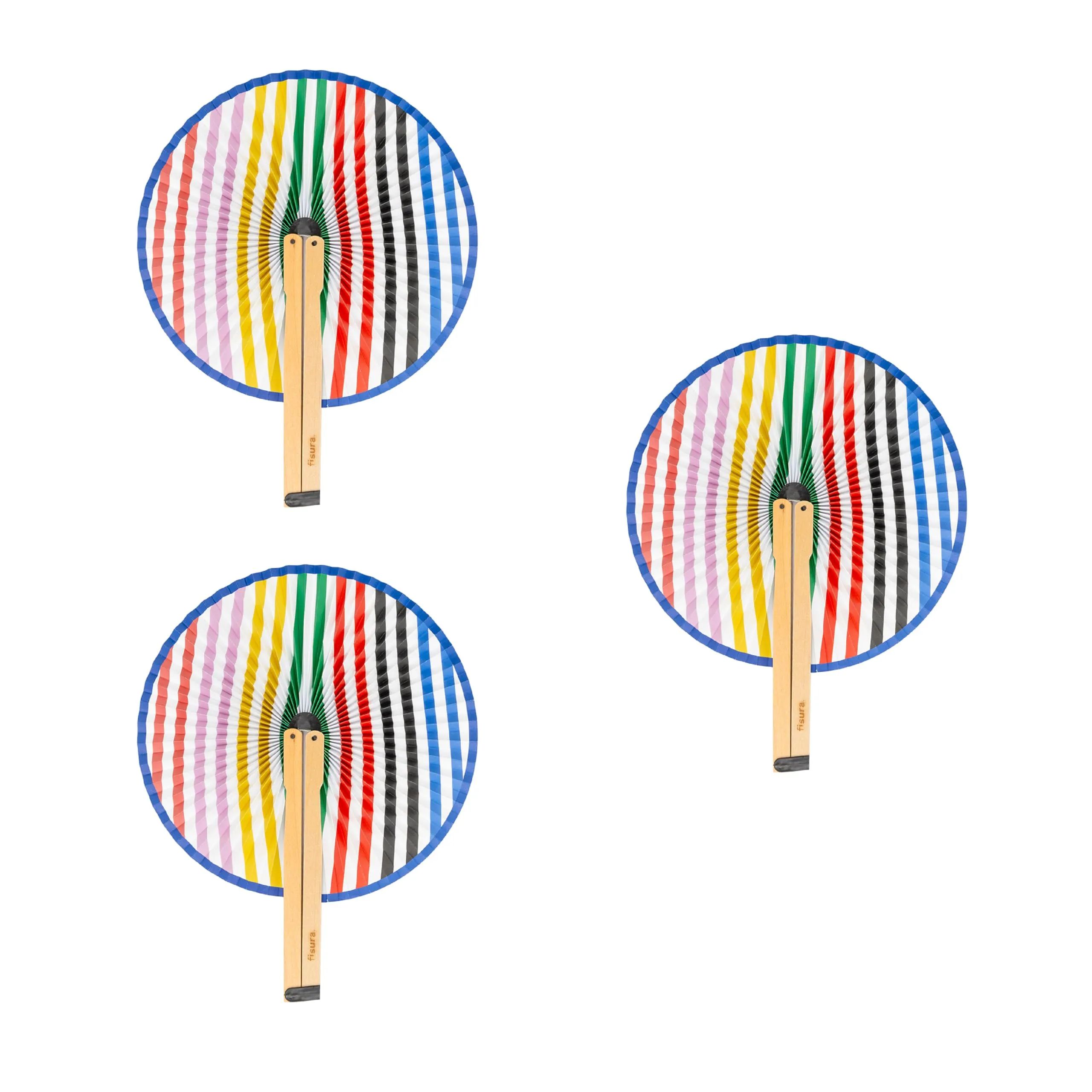 Fisura Ventaglio Pieghevole a Righe Multicolori in Carta, Set da 3 Pezzi - immagine 1