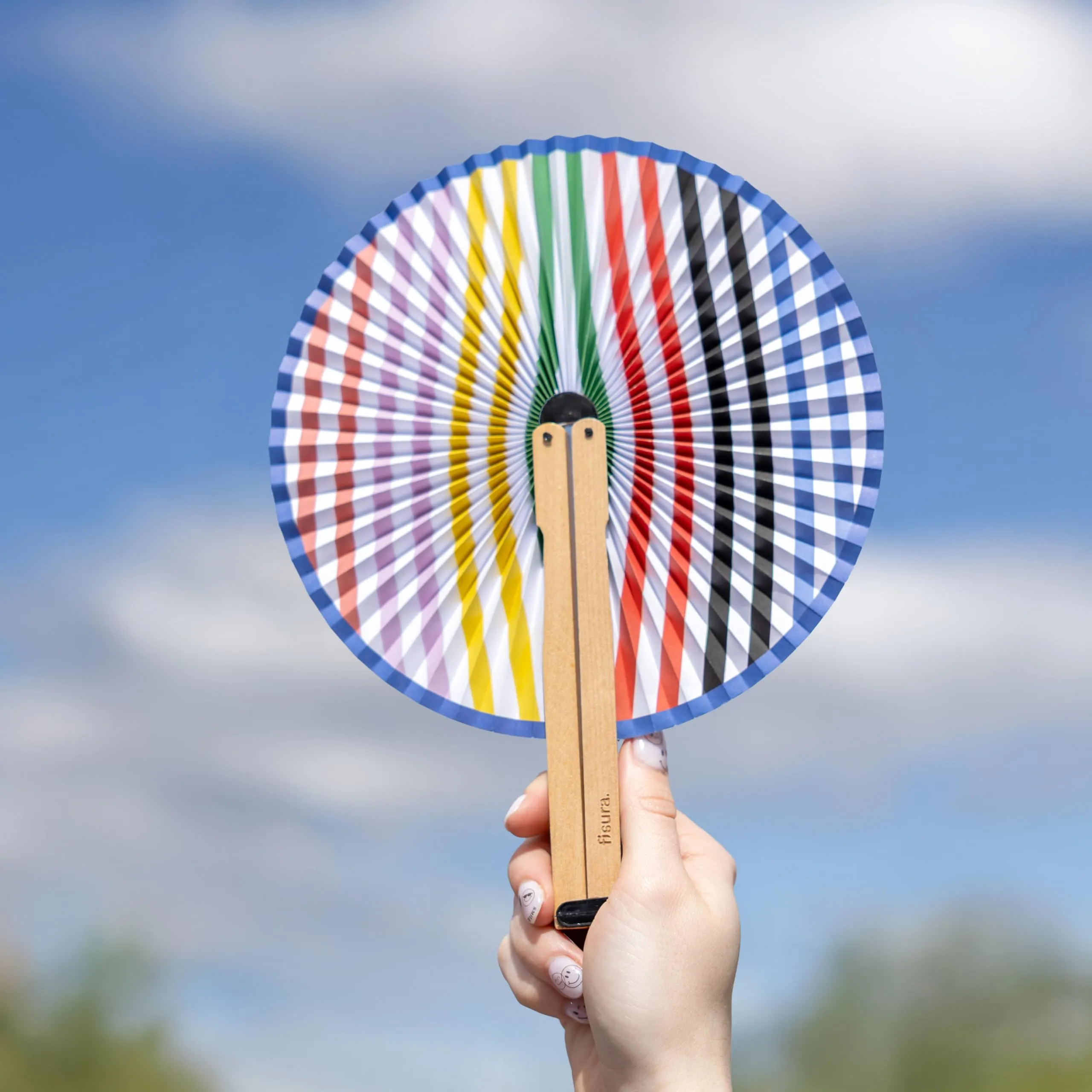 Fisura Ventaglio Pieghevole a Righe Multicolori in Carta, Set da 3 Pezzi - immagine 7