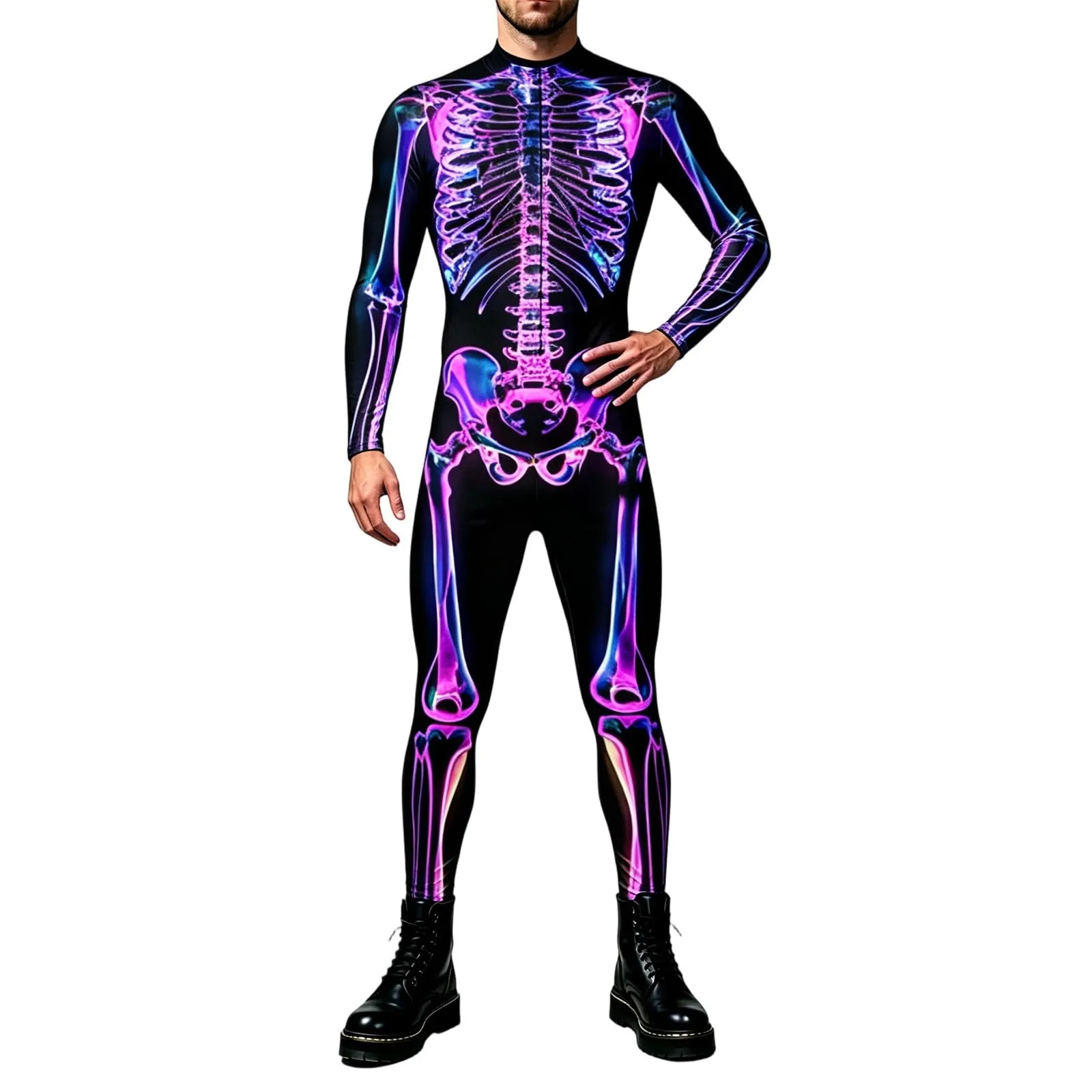 Vhersily Tuta da Donna Scheletro di Halloween, Leggings Slim Fit Costume Cosplay Stampa 3D - immagine 1