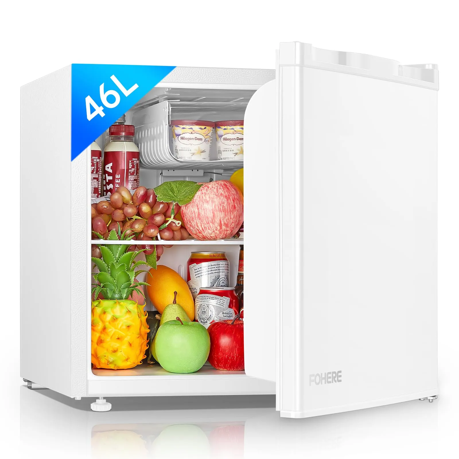 FOHERE Mini Frigo 46 Litri, BC-46, Classe Energetica E, Bianco - immagine 1