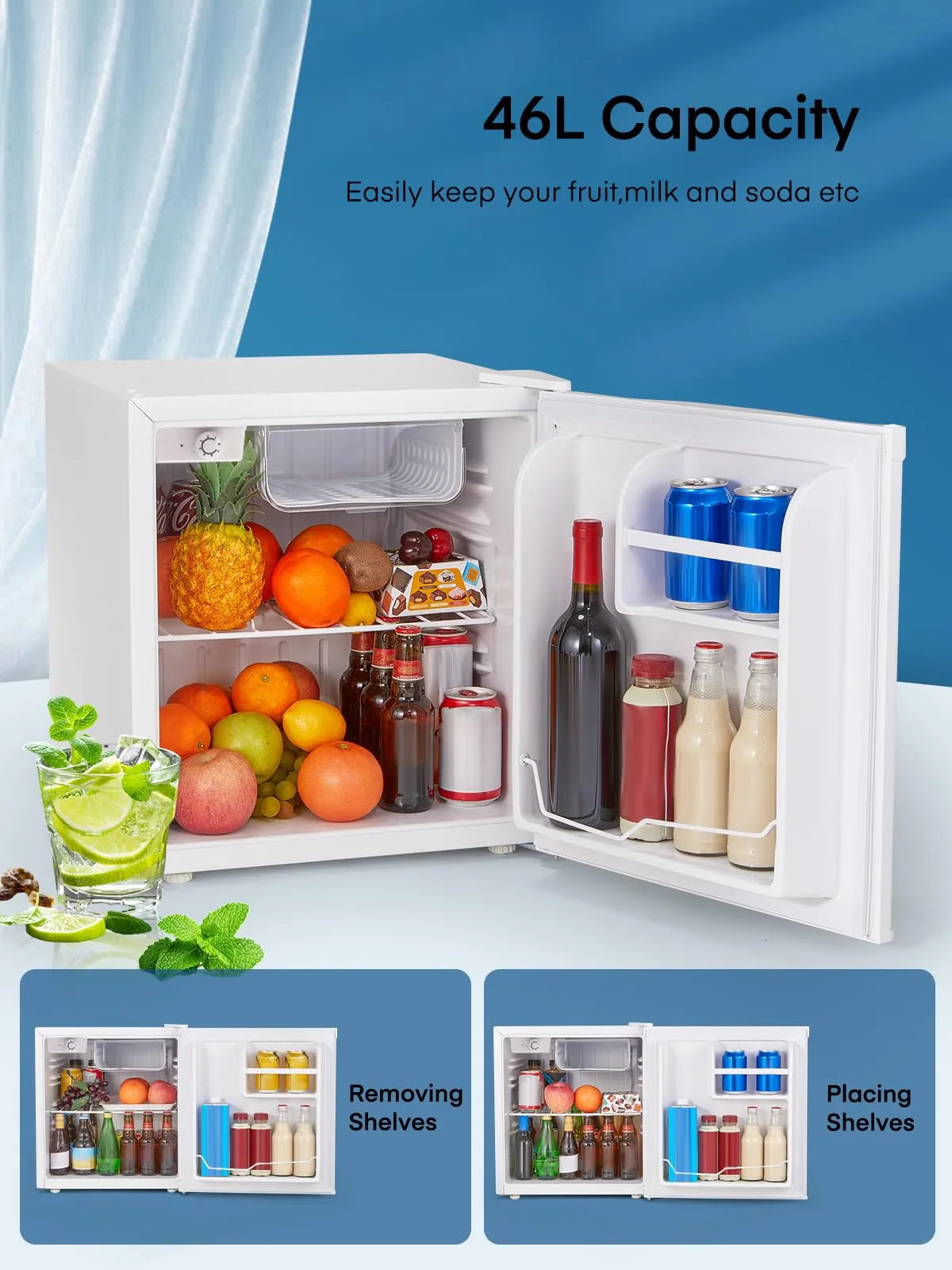 FOHERE Mini Frigo 46 Litri, BC-46, Classe Energetica E, Bianco - immagine 2