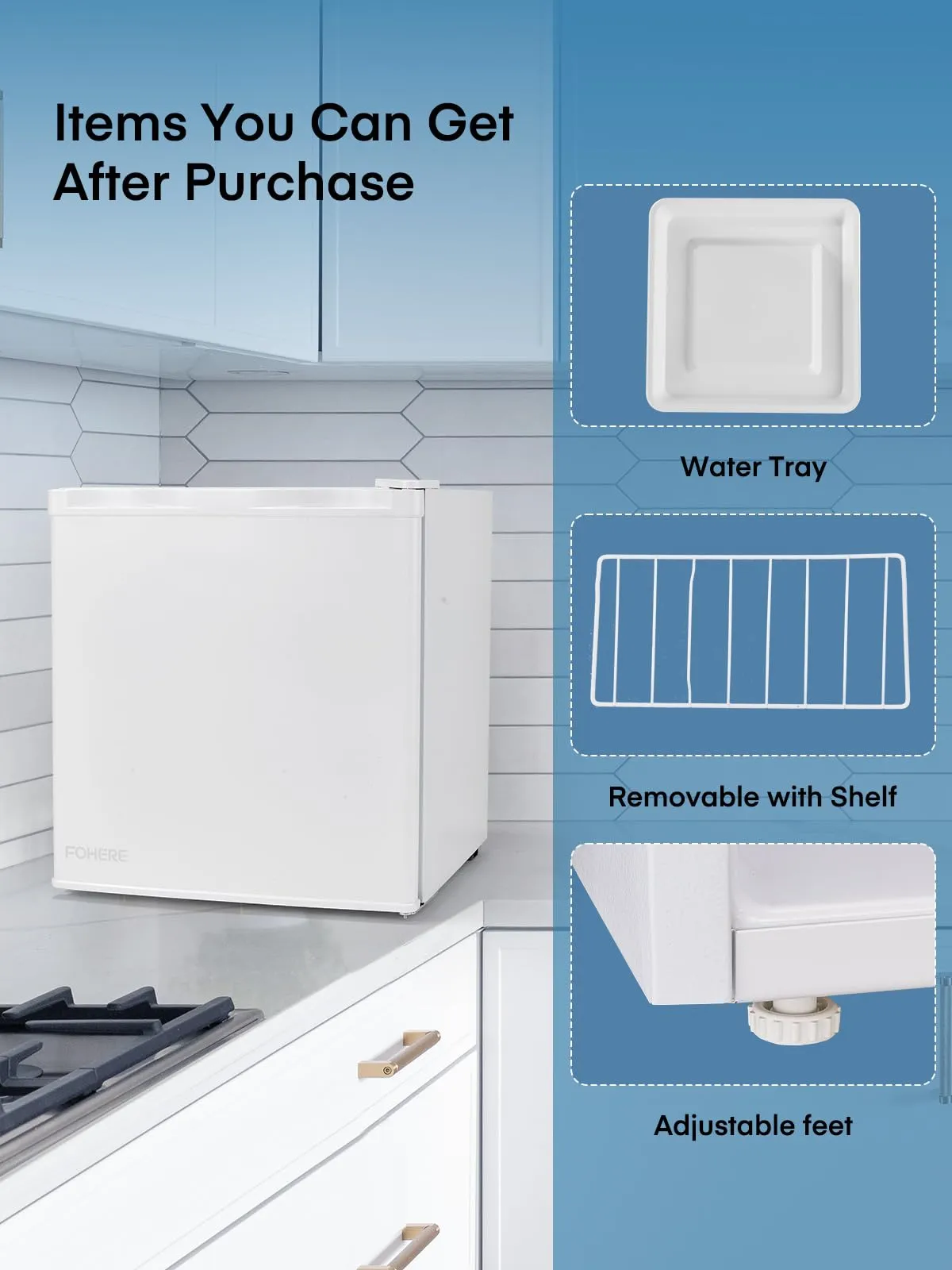 FOHERE Mini Frigo 46 Litri, BC-46, Classe Energetica E, Bianco - immagine 4