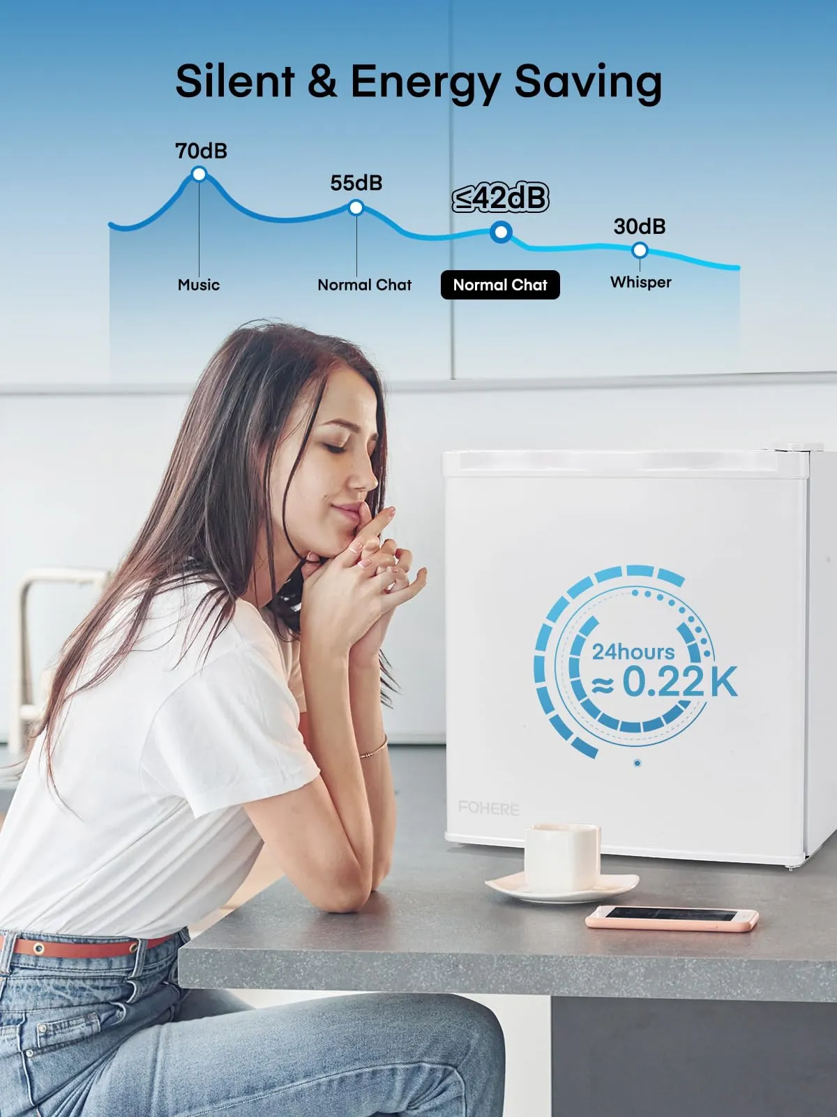 FOHERE Mini Frigo 46 Litri, BC-46, Classe Energetica E, Bianco - immagine 5
